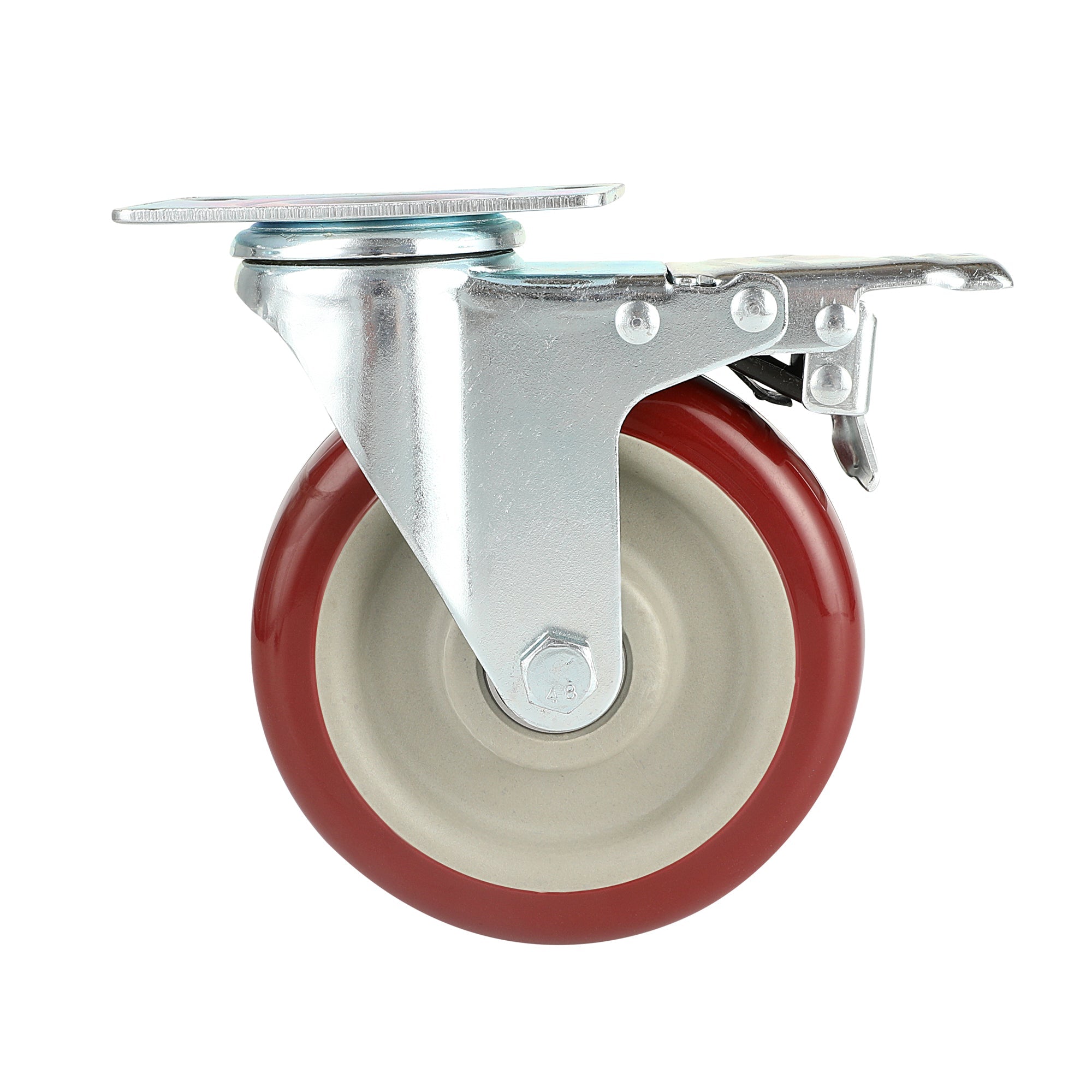 RW Hardware Red Swivel Plate Caster - with Brakes and Mounting Hardware - 5" - 4 count box