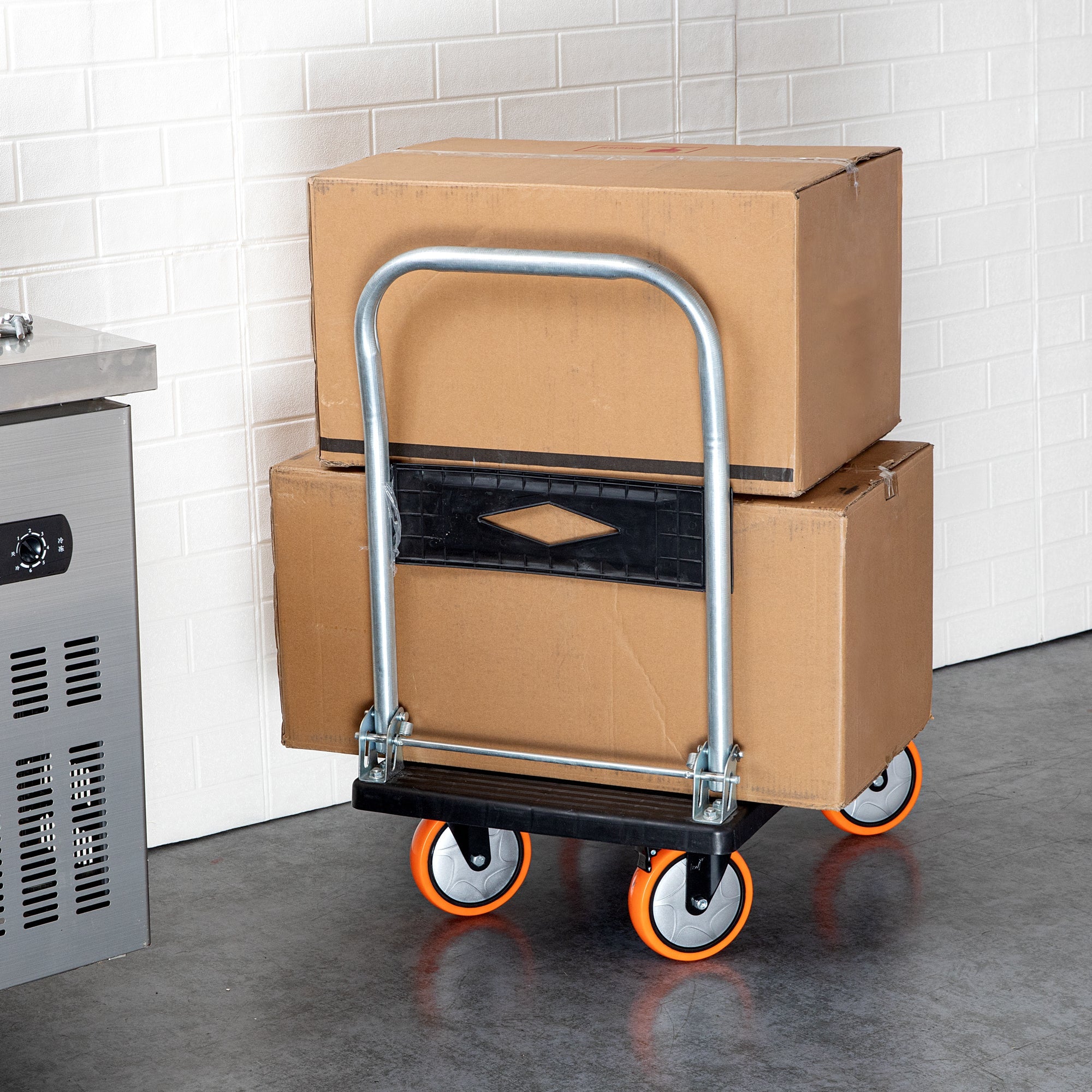 RW Hardware Orange Swivel Plate Caster - with Brakes and Mounting Hardware, Heavy Duty - 6" - 4 count box