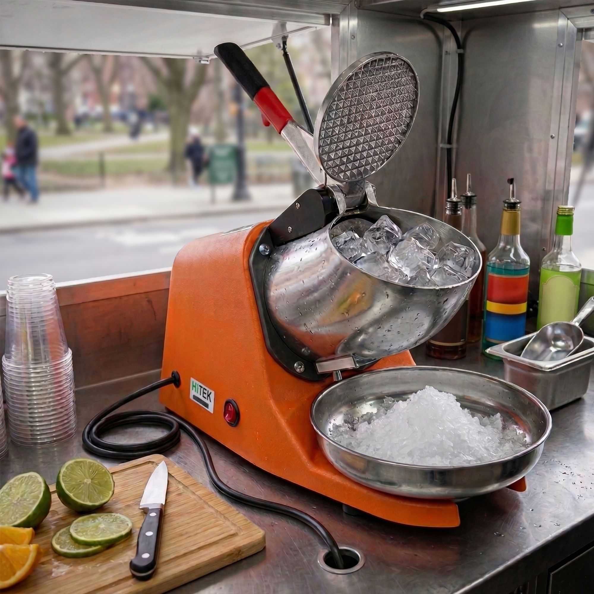 Hi Tek Orange Countertop Ice Crusher - 110V, 350W - 1 count box