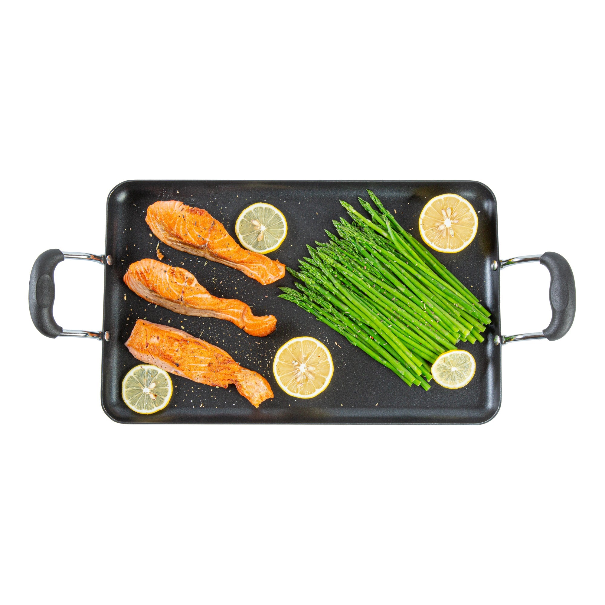 Met Lux Aluminum Double Burner Griddle - Non-Stick, with Bakelite Handles - 16 1/2" x 10 1/2" - 1 count box