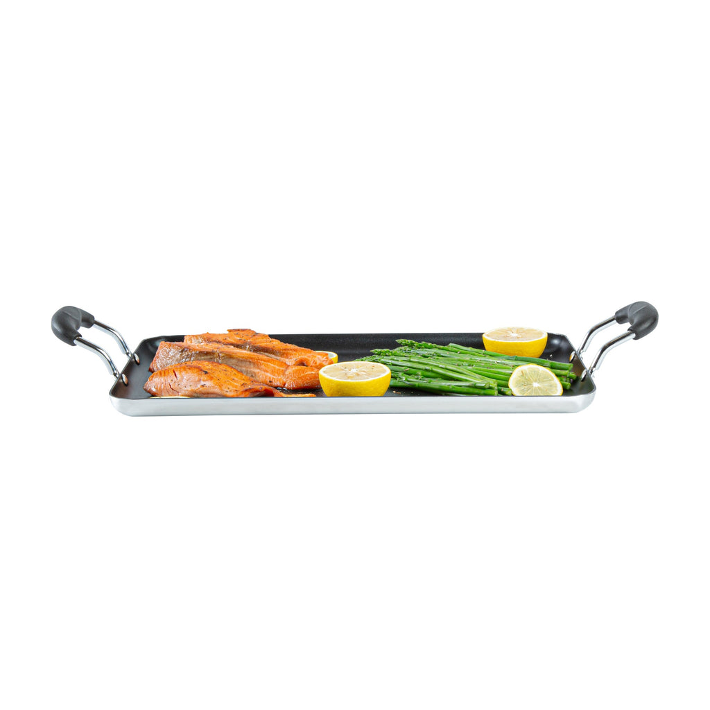 Met Lux Aluminum Double Burner Griddle - Non-Stick, with Bakelite Handles - 16 1/2" x 10 1/2" - 1 count box