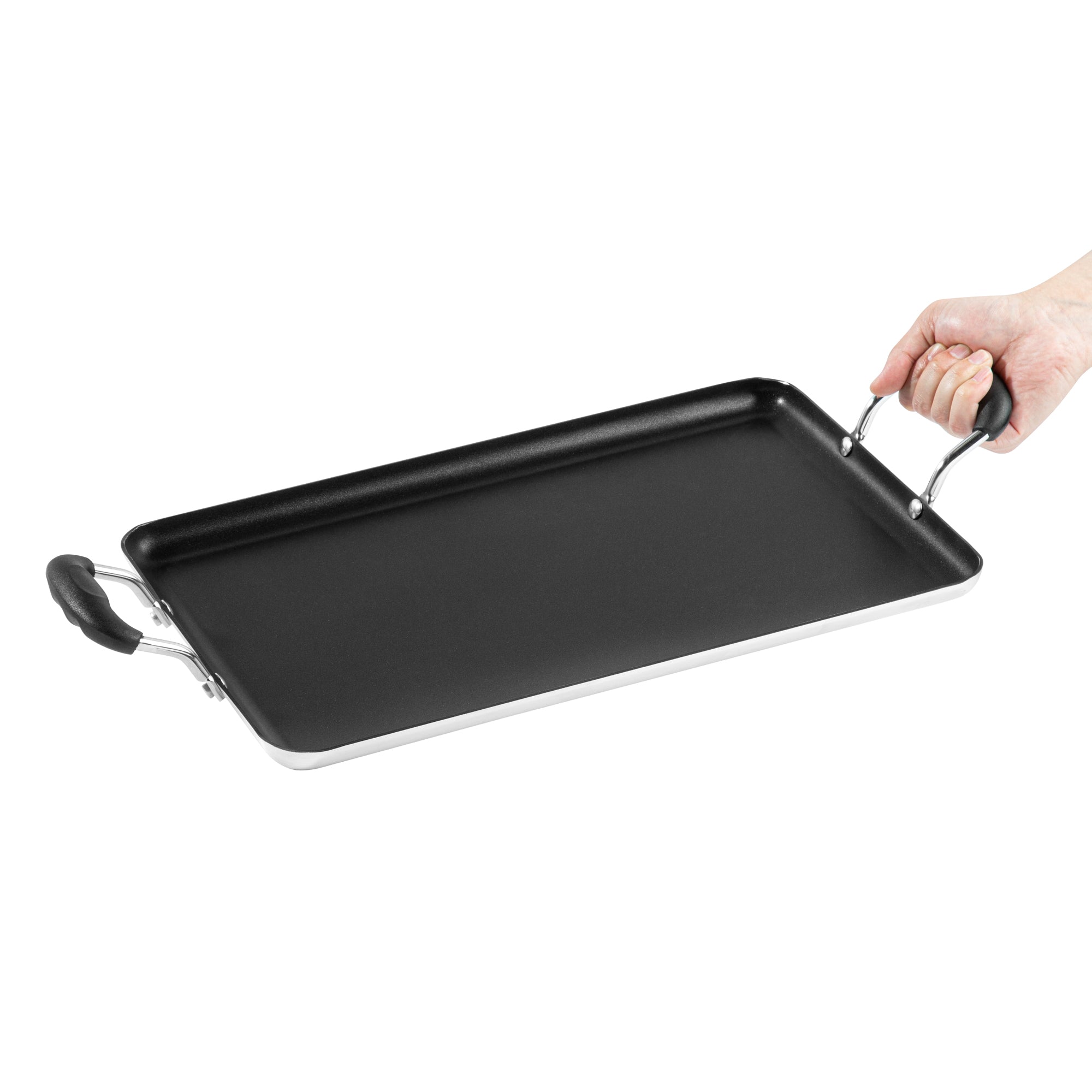Met Lux Aluminum Double Burner Griddle - Non-Stick, with Bakelite Handles - 16 1/2" x 10 1/2" - 10 count box