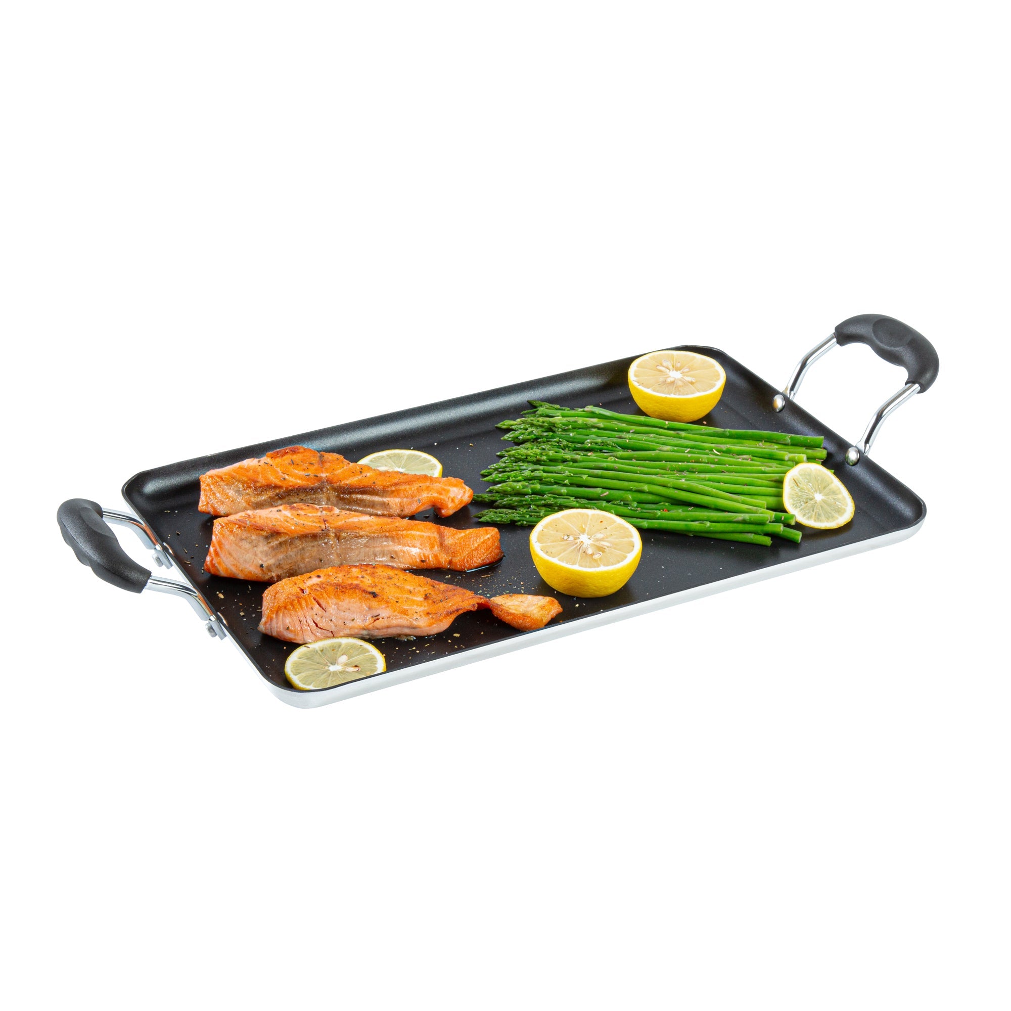 Met Lux Aluminum Double Burner Griddle - Non-Stick, with Bakelite Handles - 16 1/2" x 10 1/2" - 10 count box