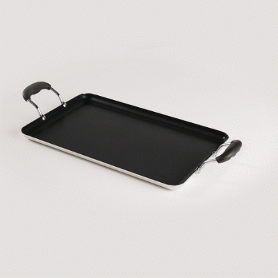 Met Lux Aluminum Double Burner Griddle - Non-Stick, with Bakelite Handles - 16 1/2" x 10 1/2" - 10 count box