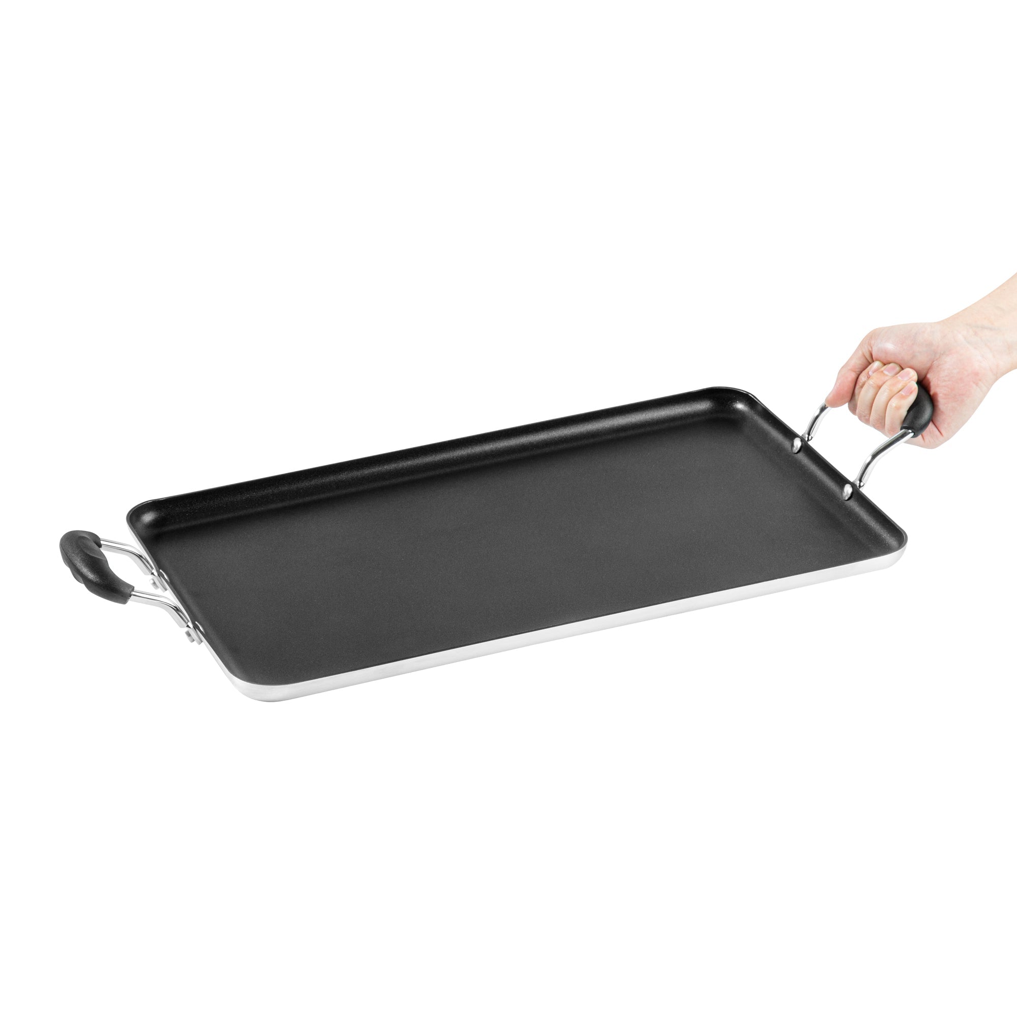 Met Lux Aluminum Double Burner Griddle - Non-Stick, with Bakelite Handles - 19" x 11 3/4" - 1 count box
