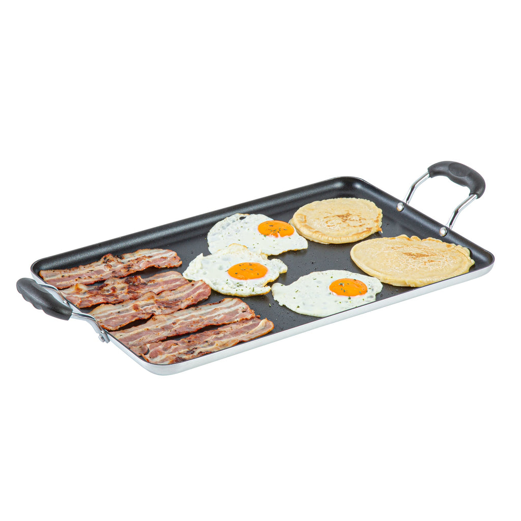 Met Lux Aluminum Double Burner Griddle - Non-Stick, with Bakelite Handles - 19" x 11 3/4" - 1 count box