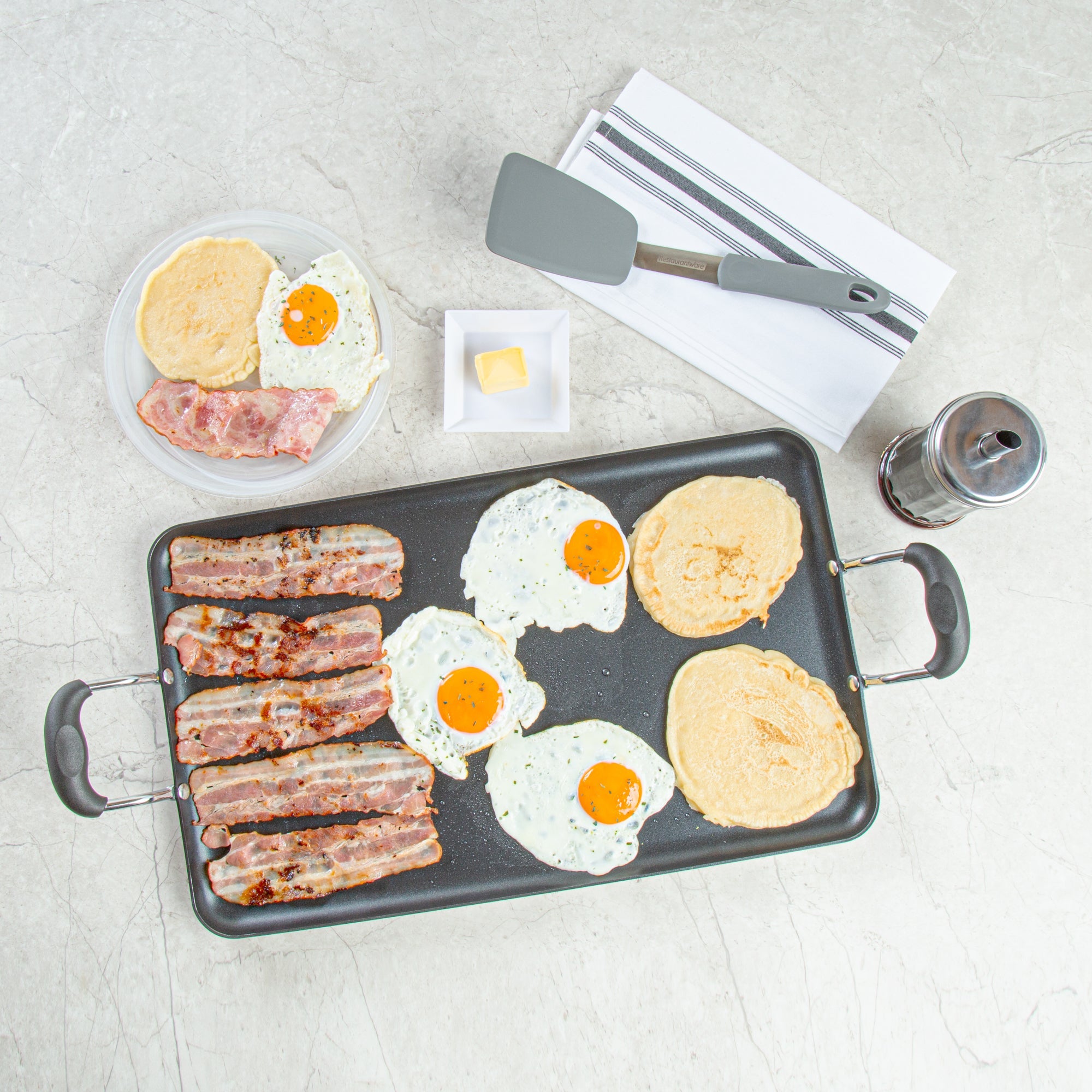 Met Lux Aluminum Double Burner Griddle - Non-Stick, with Bakelite Handles - 19" x 11 3/4" - 1 count box