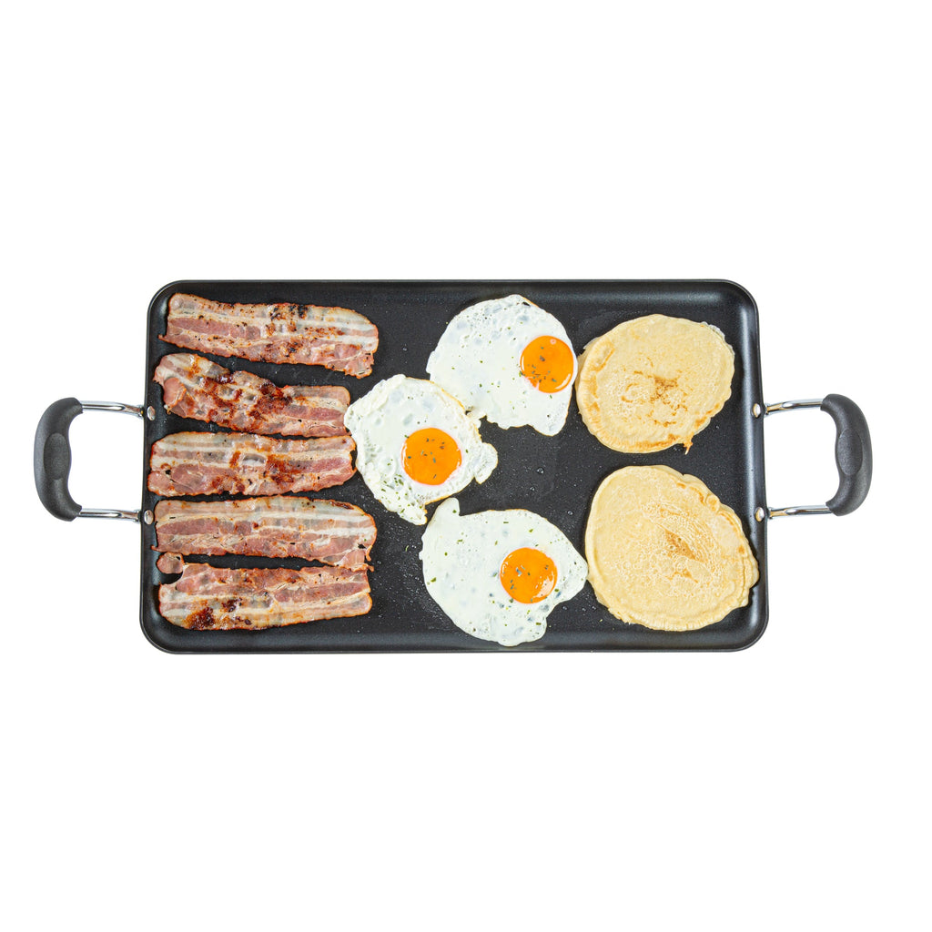 Met Lux Aluminum Double Burner Griddle - Non-Stick, with Bakelite Handles - 19" x 11 3/4" - 10 count box