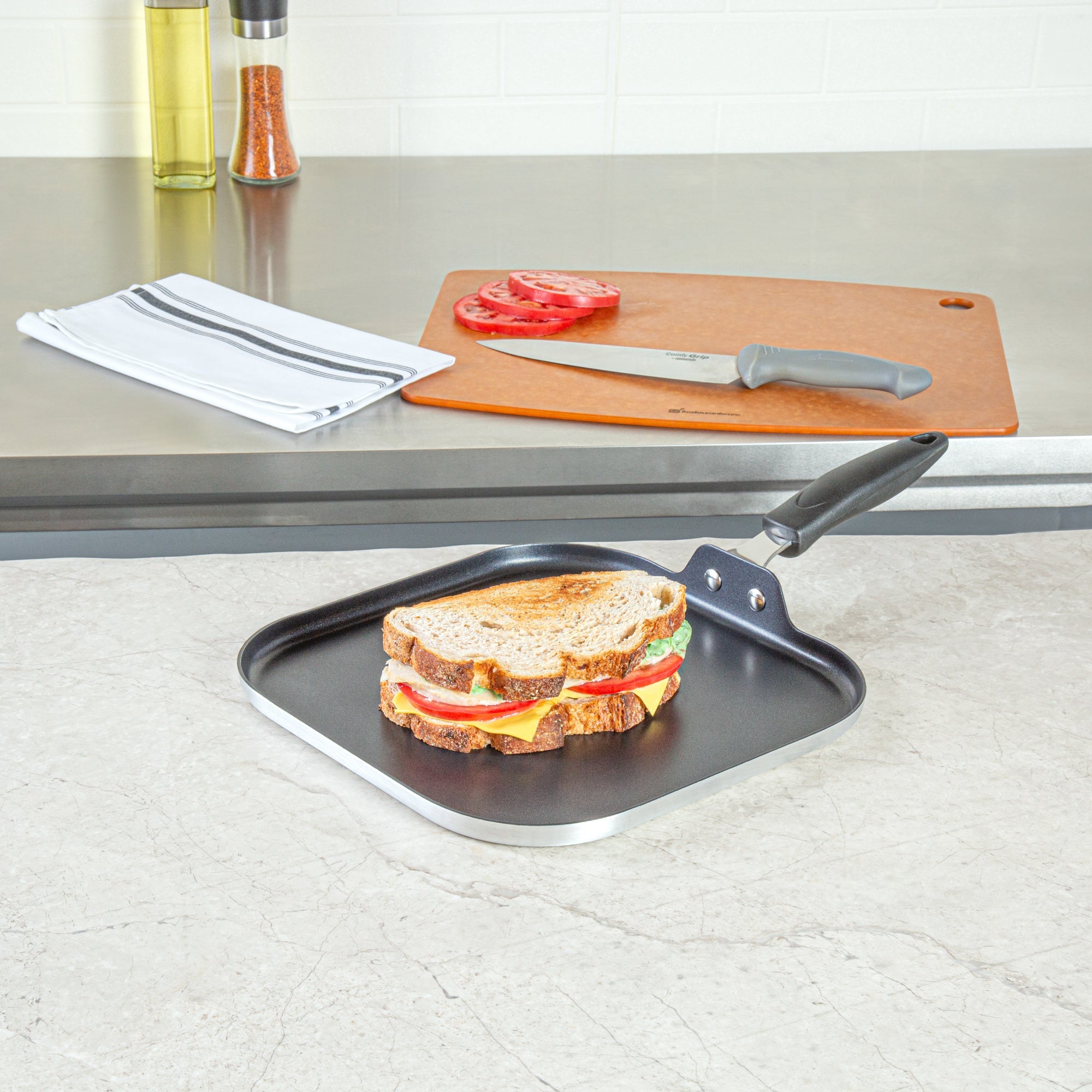 Met Lux Square Aluminum Griddle - Non-Stick, with Bakelite Handles - 11" - 10 count box