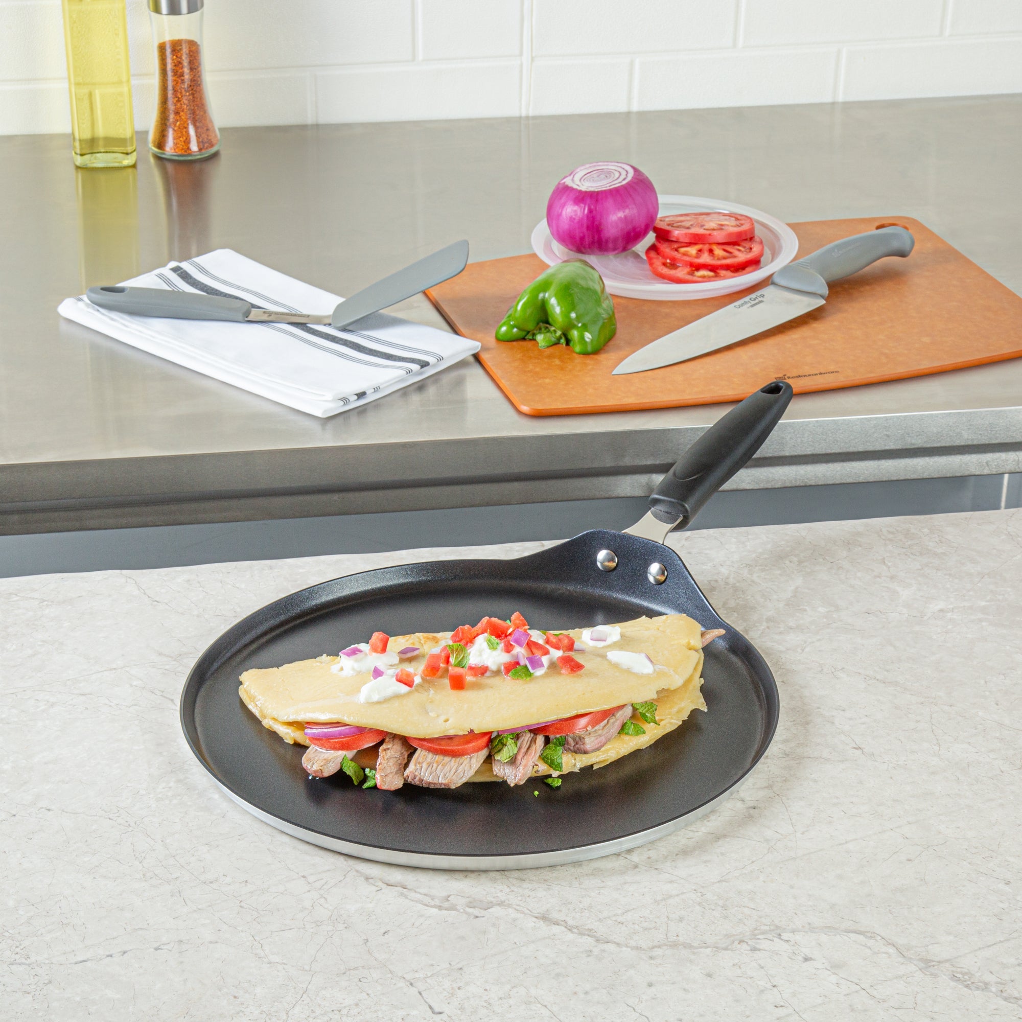 Met Lux Round Aluminum Griddle - Non-Stick, with Bakelite Handles - 12" - 1 count box