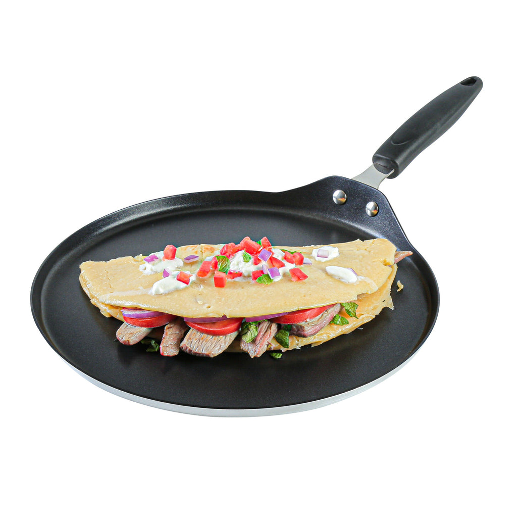 Met Lux Round Aluminum Griddle - Non-Stick, with Bakelite Handles - 12" - 10 count box