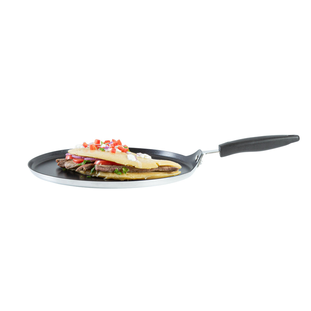 Met Lux Round Aluminum Griddle - Non-Stick, with Bakelite Handles - 12" - 10 count box