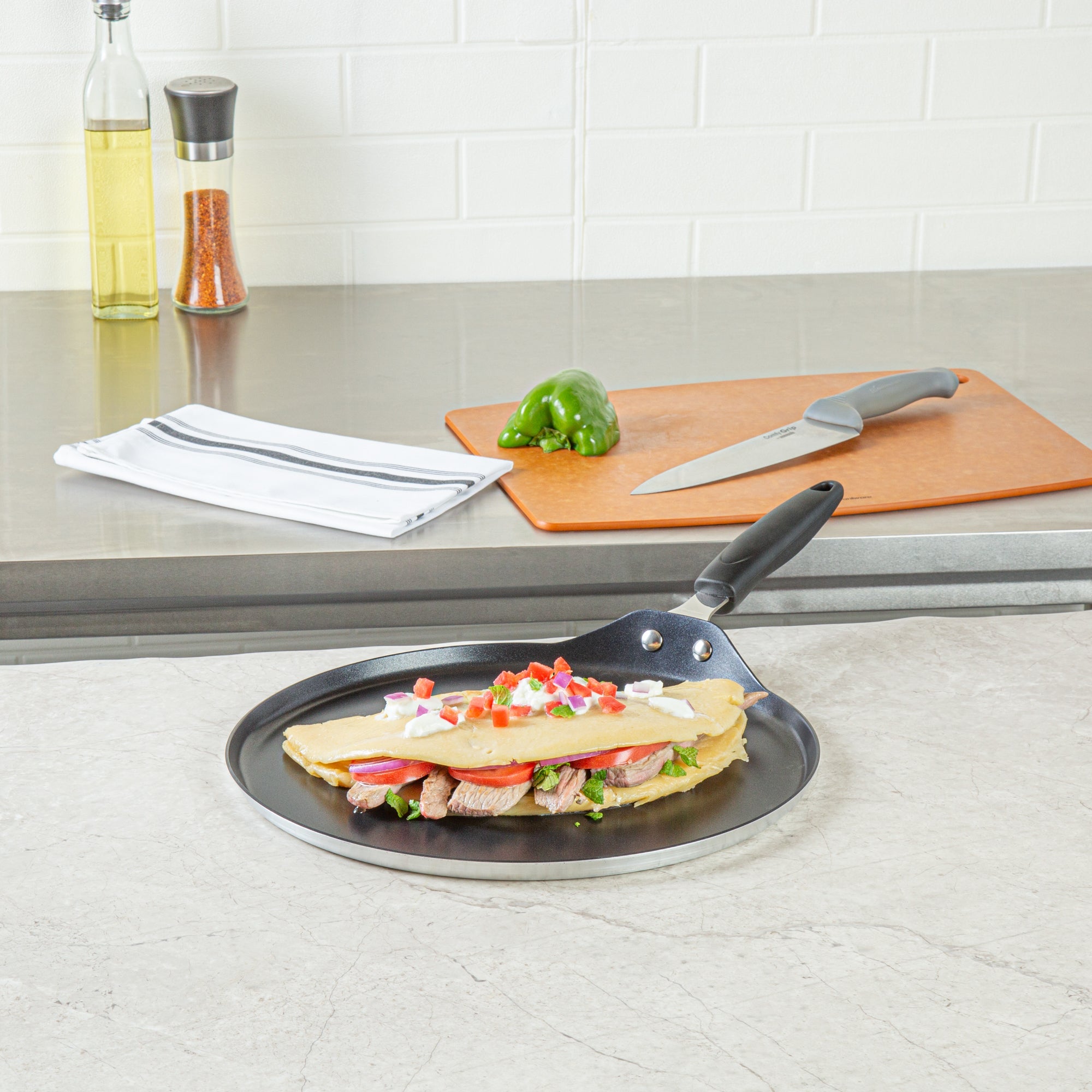 Met Lux Round Aluminum Griddle - Non-Stick, with Bakelite Handles - 12" - 10 count box