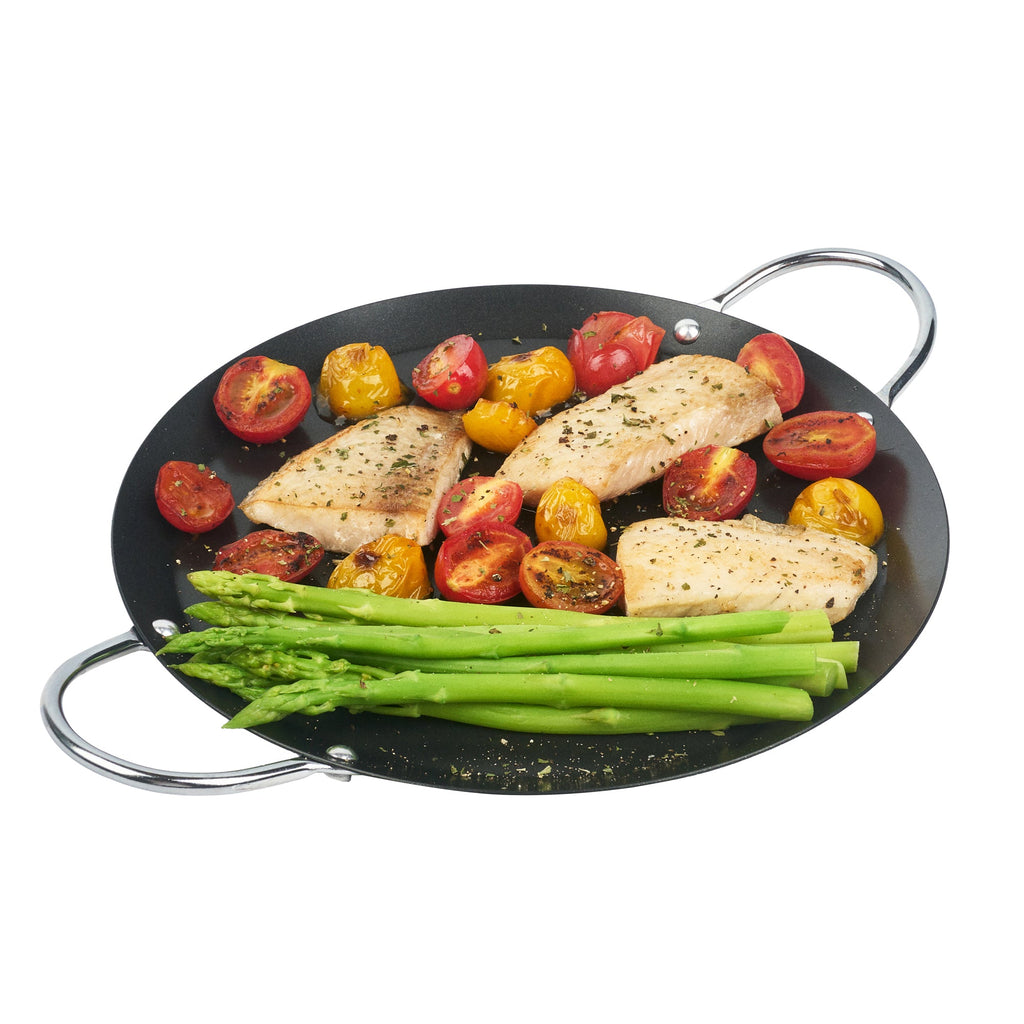 Met Lux Round Carbon Steel Griddle - Non-Stick, with Chrome Handles - 9" - 1 count box
