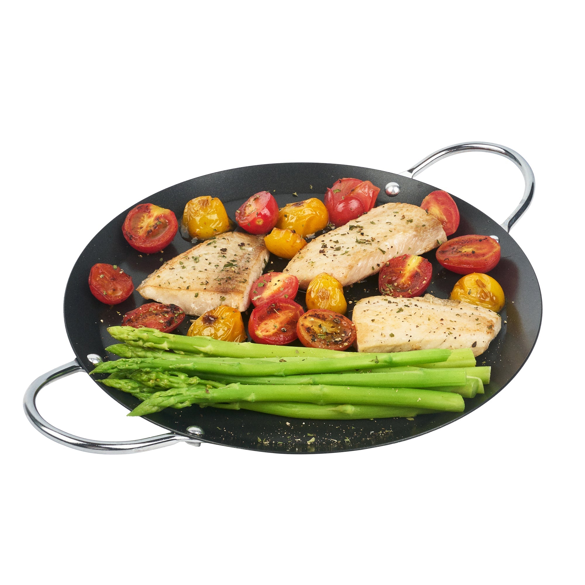 Met Lux Round Carbon Steel Griddle - Non-Stick, with Chrome Handles - 9" - 1 count box