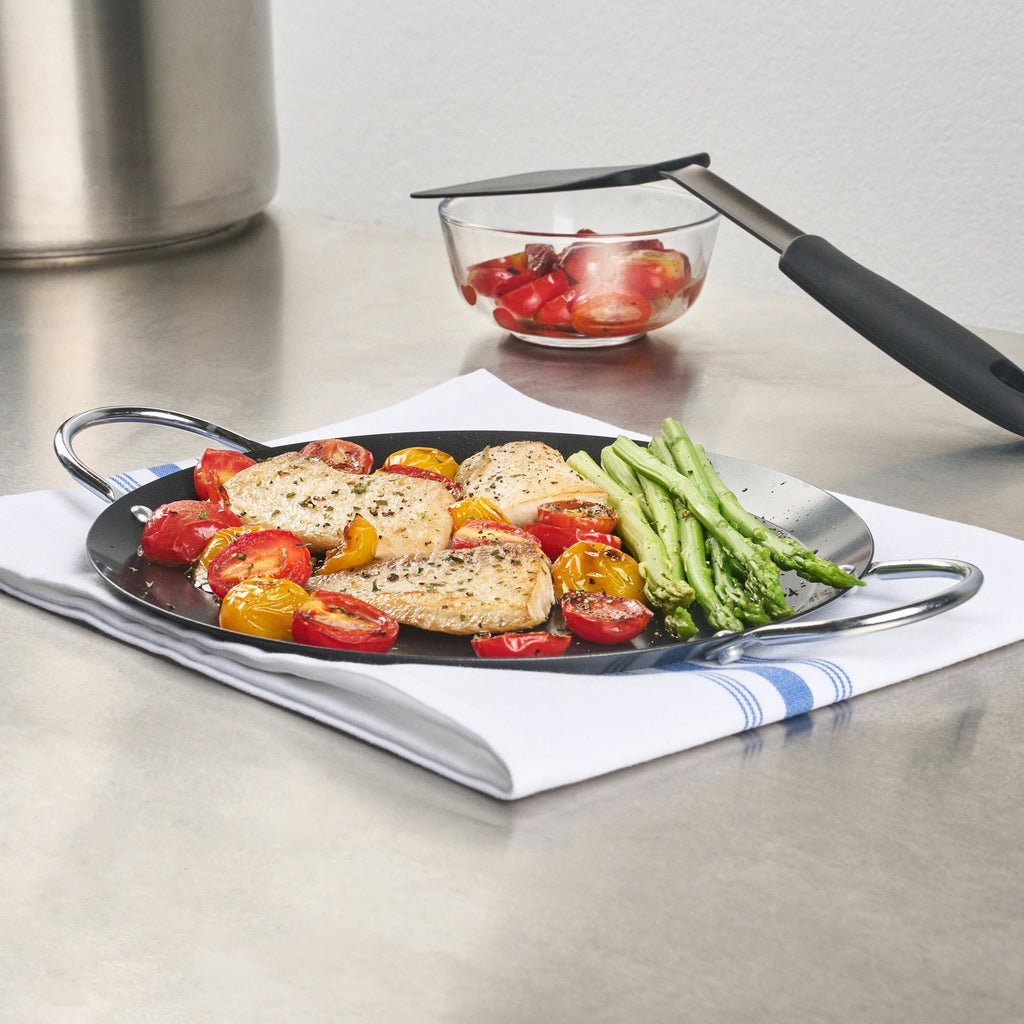 Met Lux Round Carbon Steel Griddle - Non-Stick, with Chrome Handles - 9" - 1 count box