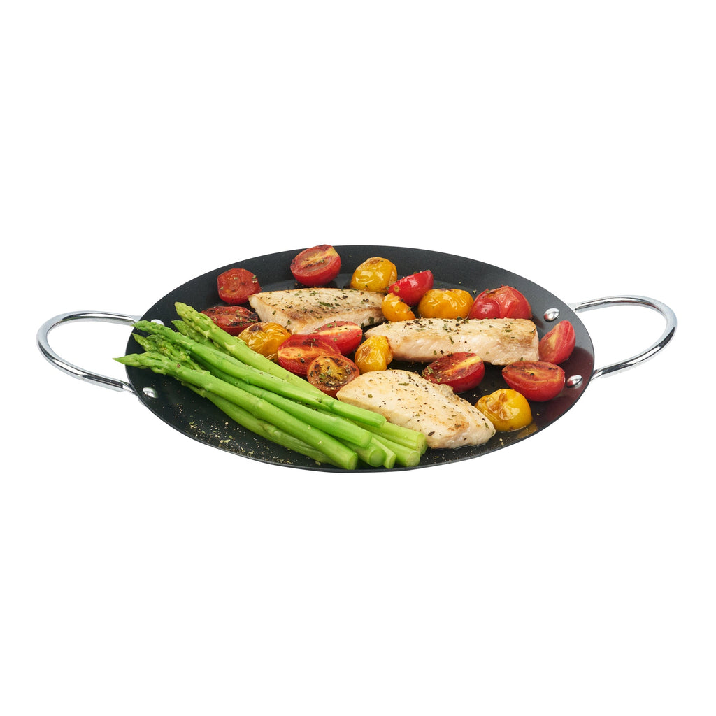 Met Lux Round Carbon Steel Griddle - Non-Stick, with Chrome Handles - 9" - 10 count box