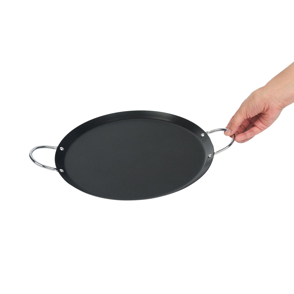 Met Lux Round Carbon Steel Griddle - Non-Stick, with Chrome Handles - 11" - 10 count box