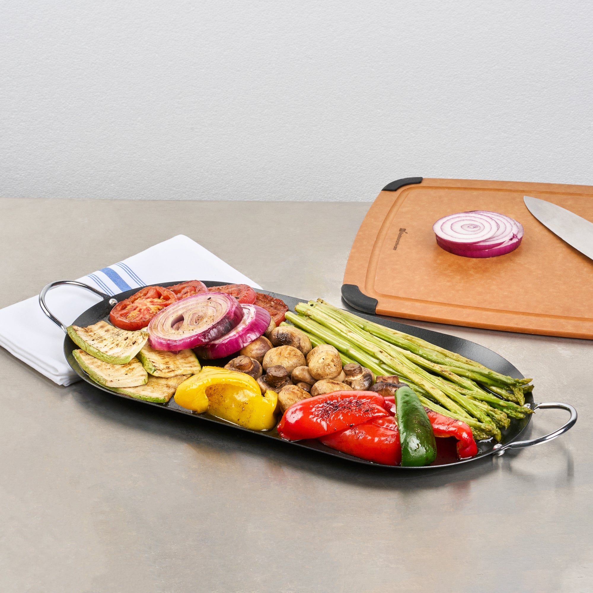 Met Lux Oval Black Carbon Steel Double Burner Griddle - Non-Stick, With Chrome Handles - 17" x 8 3/4" - 1 count box