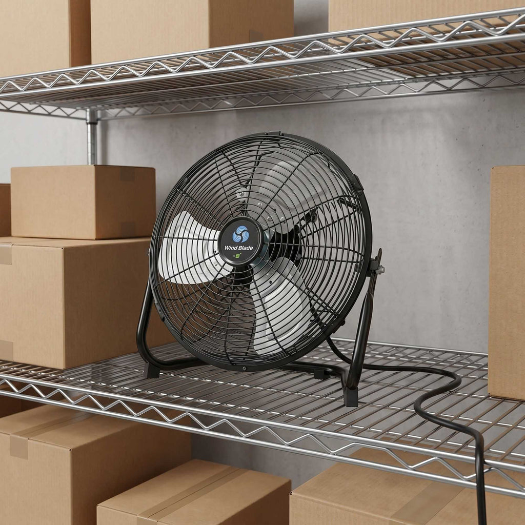 Wind Blade 3-Speed Industrial Floor Fan - Tilt Head, 1/18 HP, 1,680 CFM - 12" - 1 count box