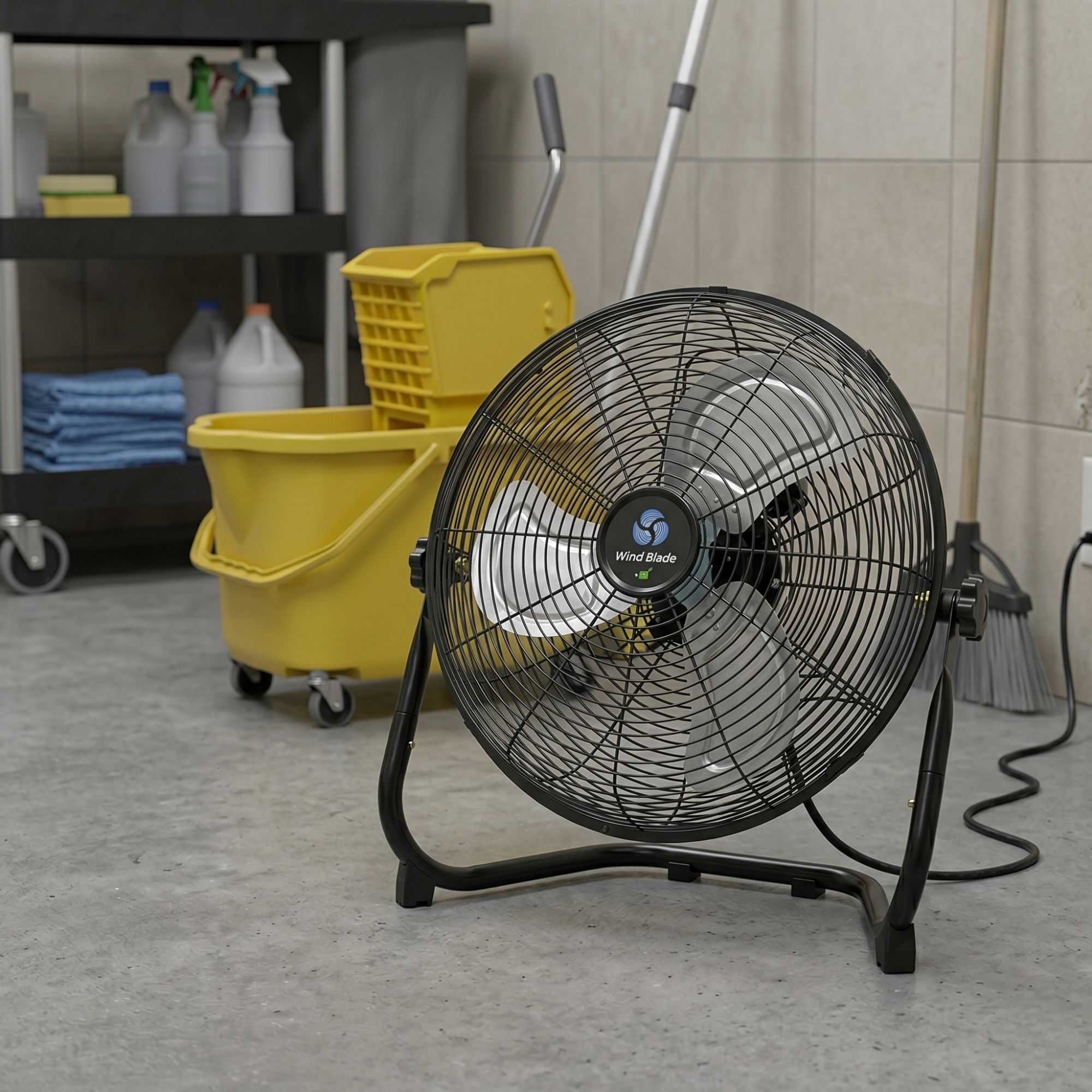 Wind Blade 3-Speed Industrial Floor Fan - Tilt Head, 1/13 HP, 2,450 CFM - 14" - 1 count box