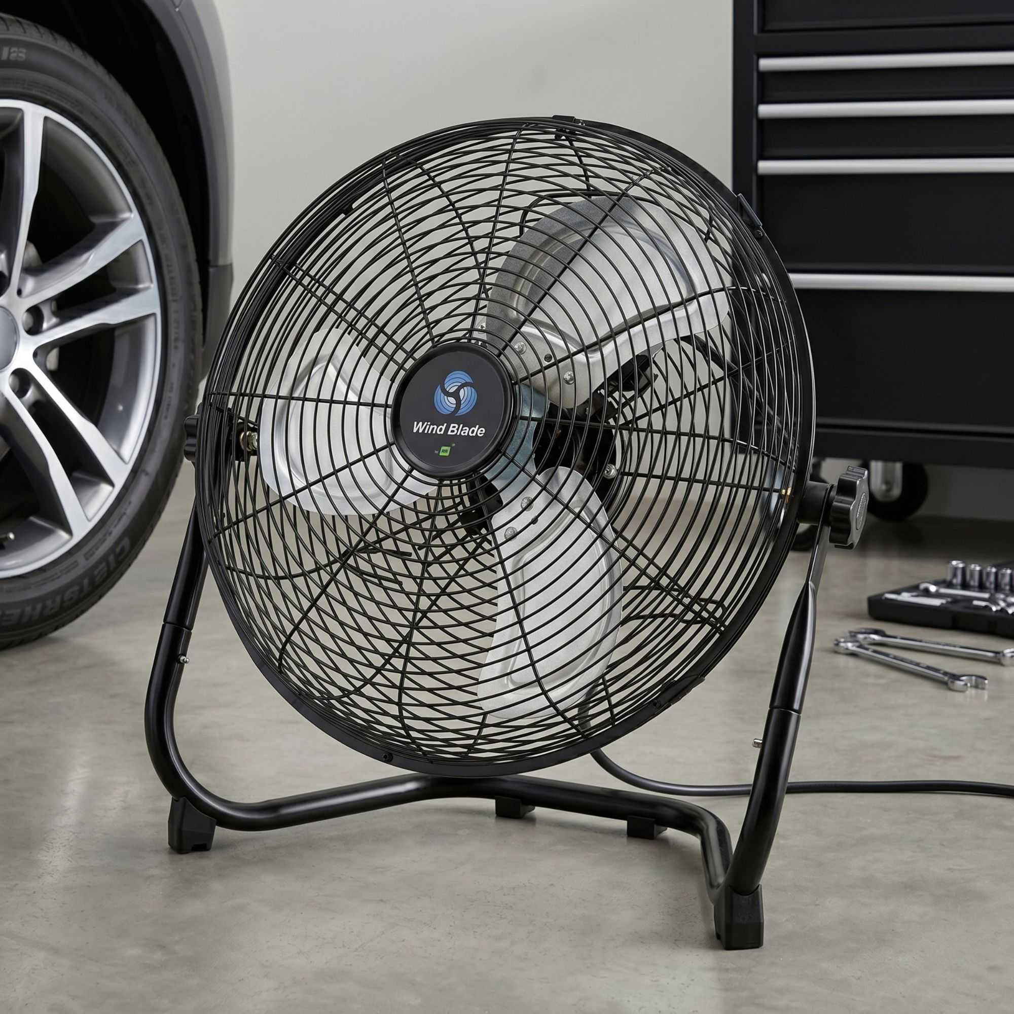 Wind Blade 3-Speed Industrial Floor Fan - Tilt Head, 1/13 HP, 2,450 CFM - 14" - 1 count box