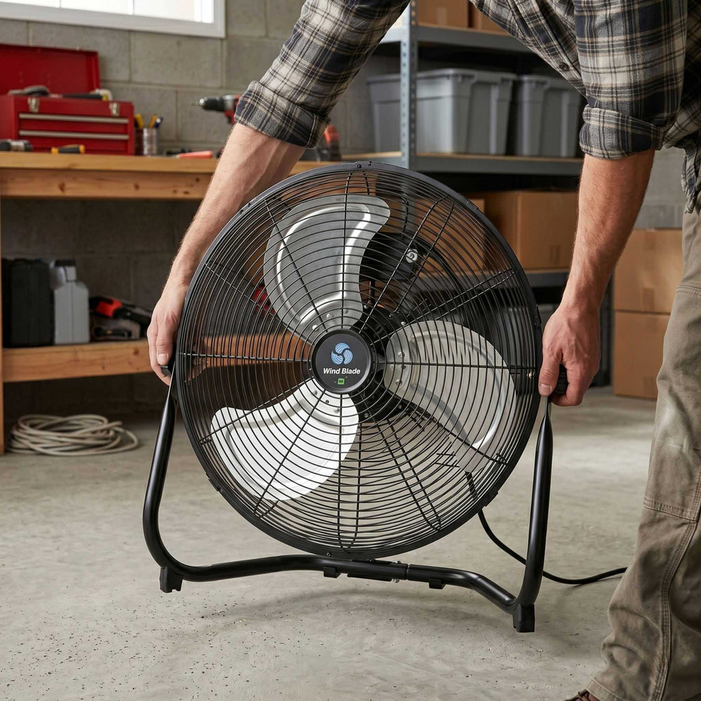 Wind Blade 3-Speed Industrial Floor Fan - Tilt Head, 1/7 HP, 4,080 CFM - 18" - 1 count box