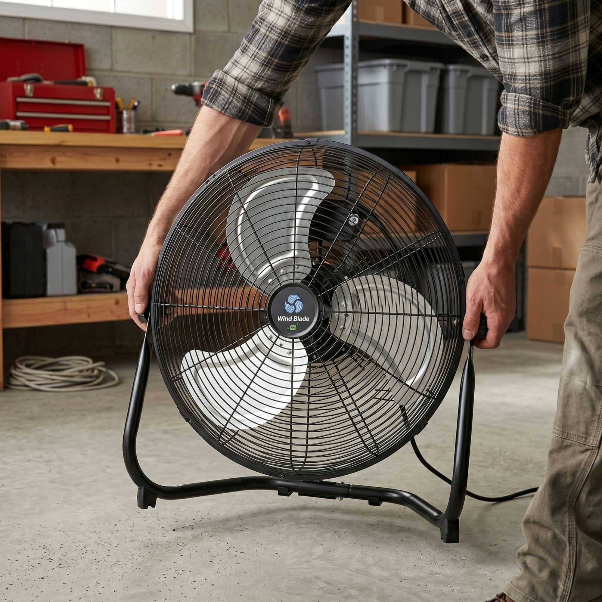 Wind Blade 3-Speed Industrial Floor Fan - Tilt Head, 1/7 HP, 4,080 CFM - 18" - 1 count box