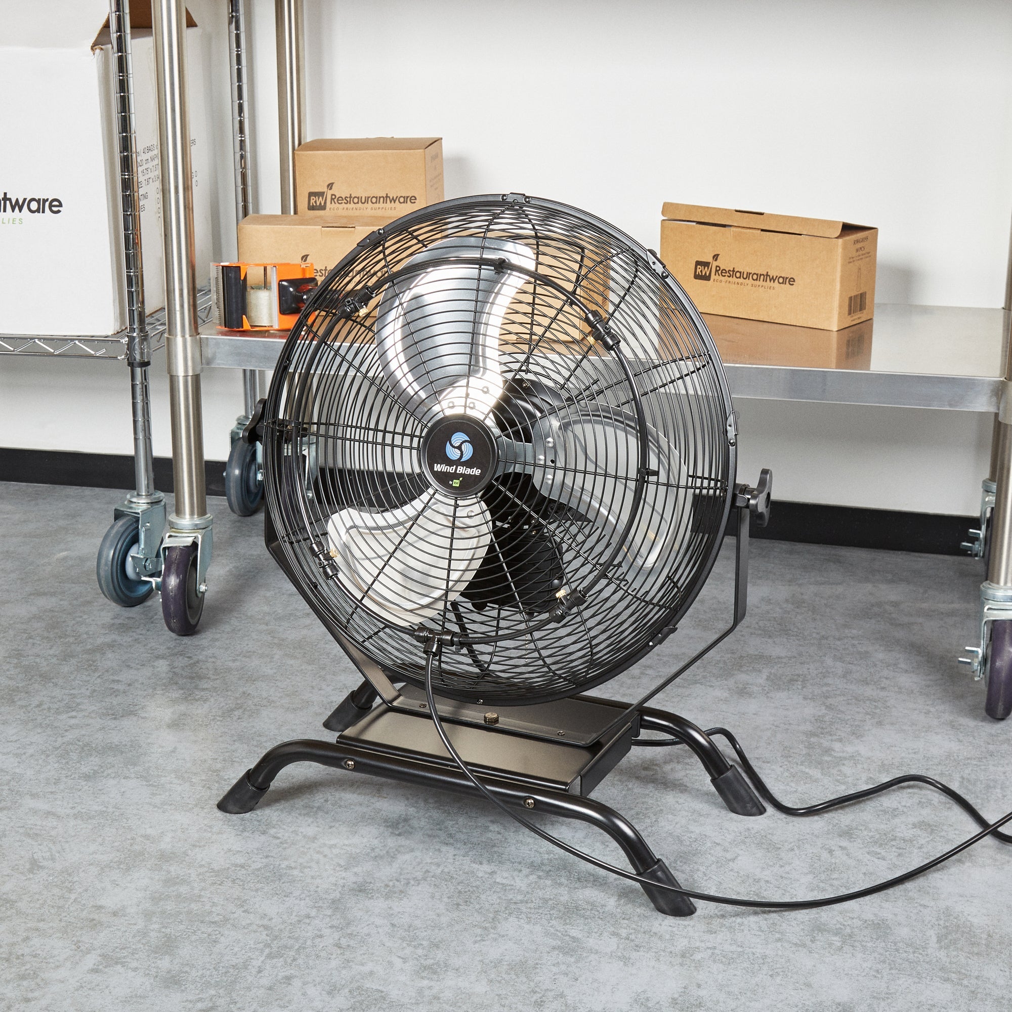Wind Blade 3-Speed Industrial Floor / Wall-Mount Fan - with Misting Kit, 1/7 HP, 4,020 CFM - 18" - 1 count box