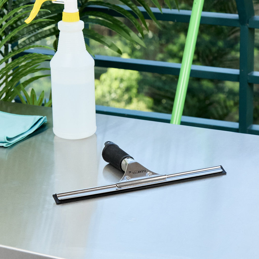 Clean Tek Professional Stainless Steel Window Squeegee - with Black Rubber Grip - 11 3/4" - 1 count box