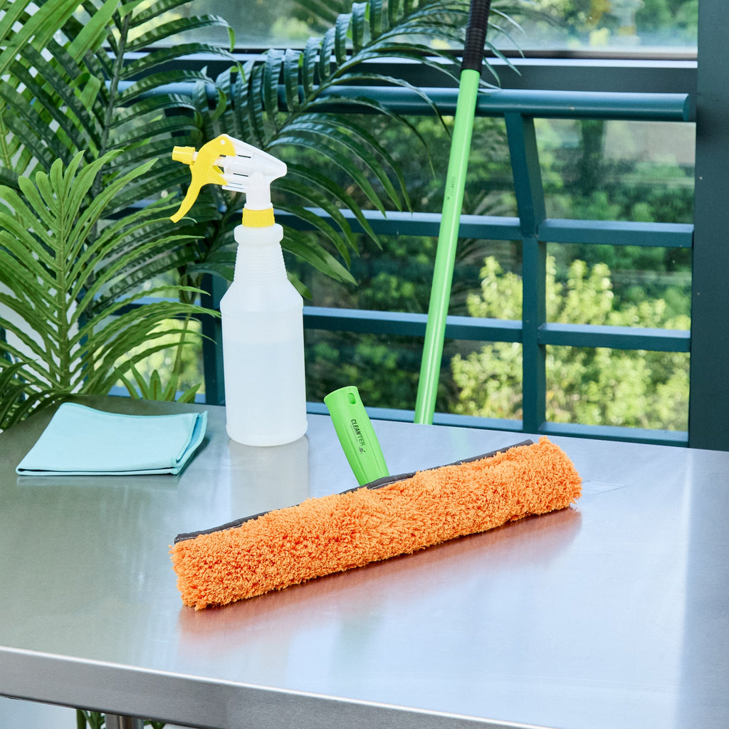 Clean Tek Professional Orange Microfiber Window Strip Washer Sleeve - with T-Bar Handle - 15" - 1 count box