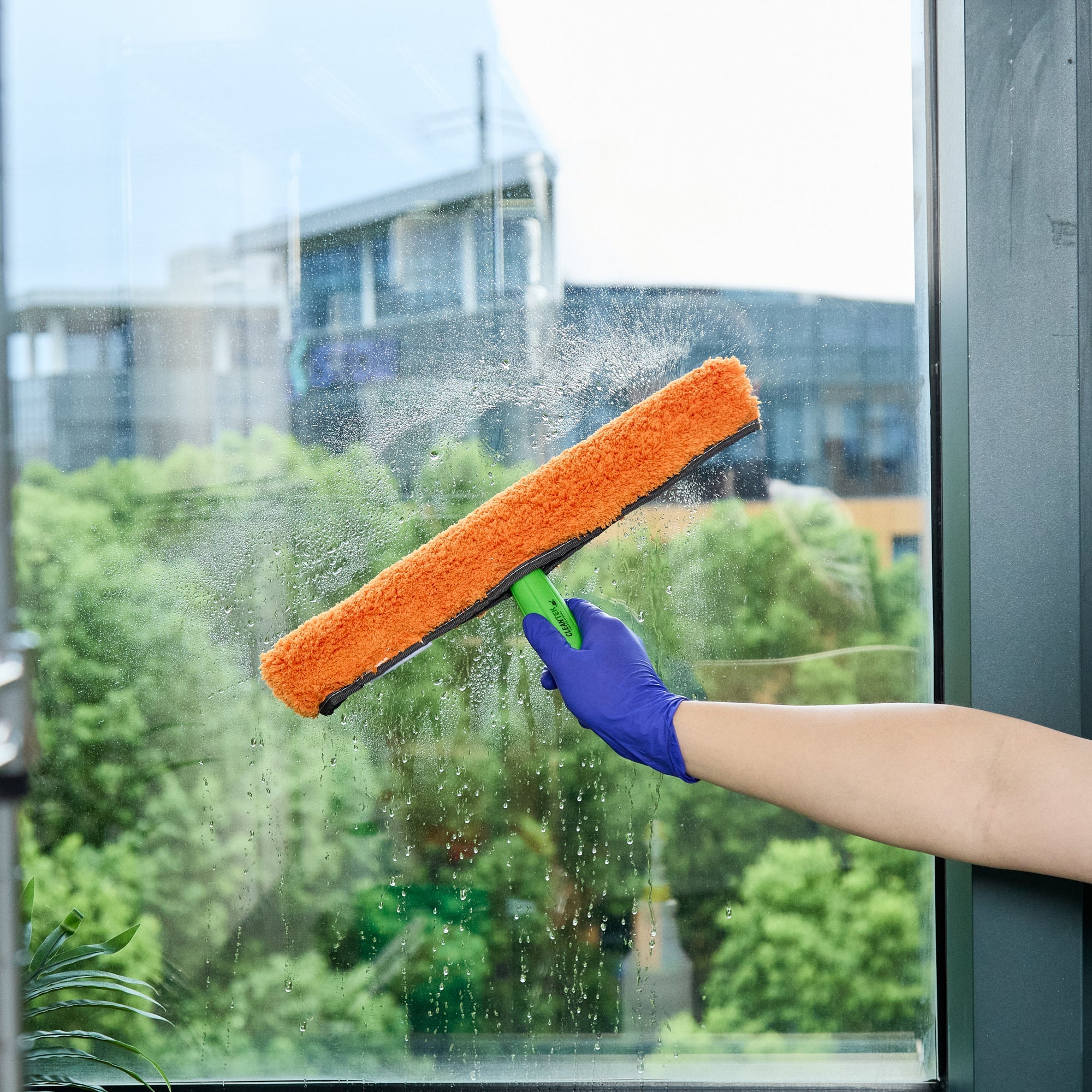 Clean Tek Professional Orange Microfiber Window Strip Washer Sleeve - with T-Bar Handle - 15" - 1 count box