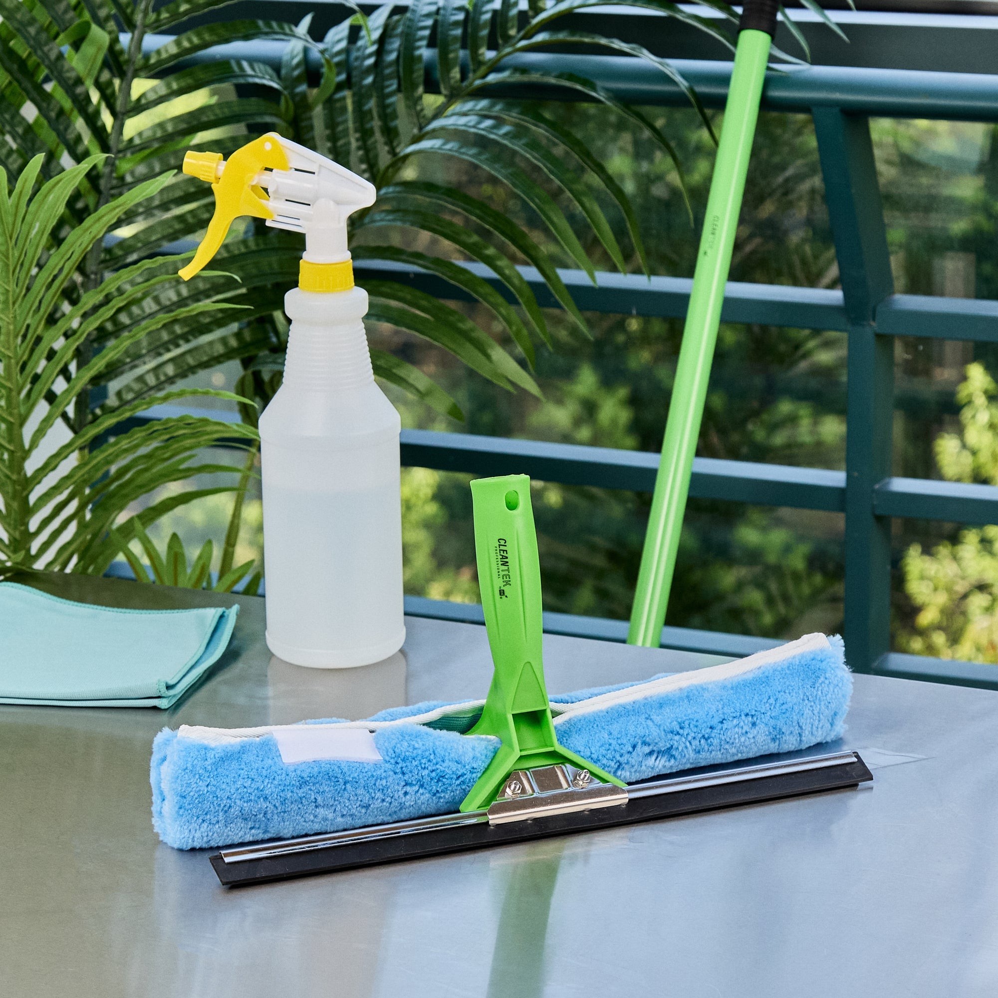 Clean Tek Professional Blue Synthetic Window Squeegee - with Strip Washer Sleeve, T-Bar Handle - 15" - 1 count box