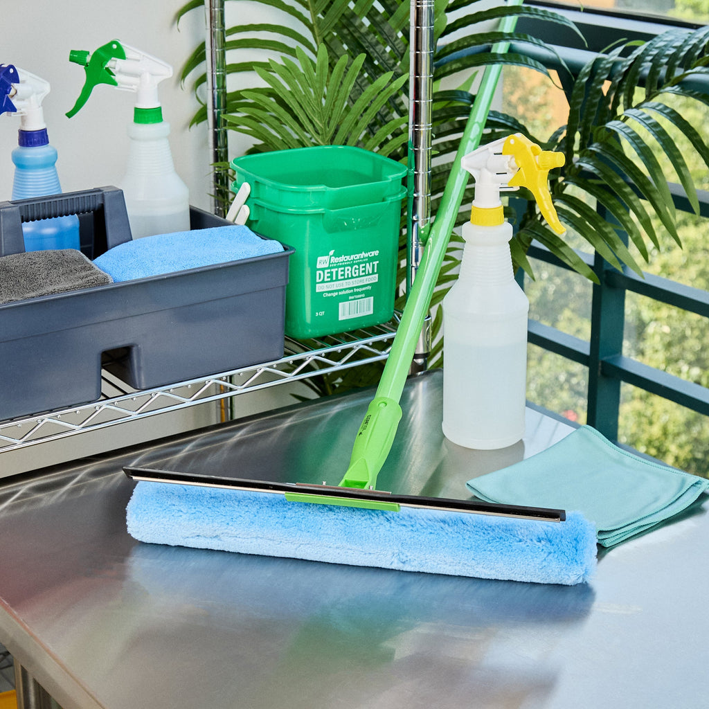 Clean Tek Professional Blue Synthetic Window Squeegee - with Strip Washer Sleeve, T-Bar Handle - 15" - 1 count box