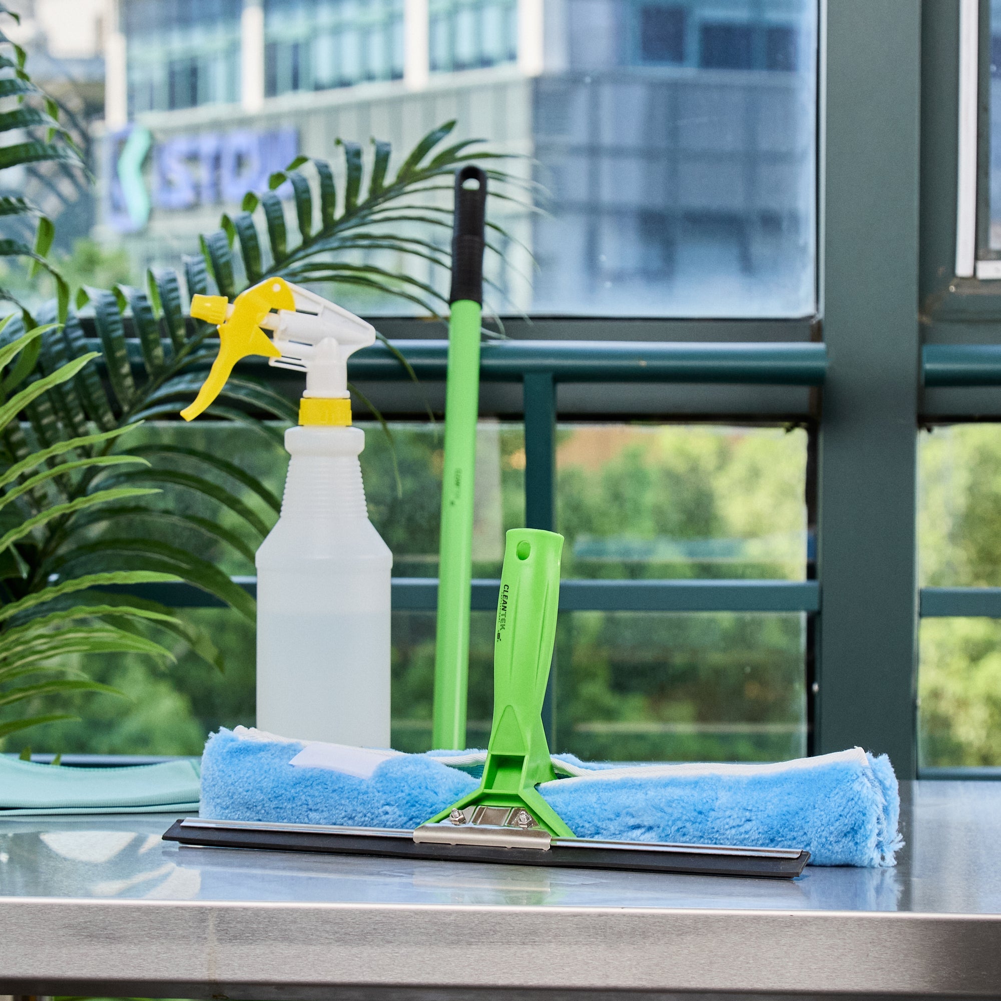 Clean Tek Professional Blue Synthetic Window Squeegee - with Strip Washer Sleeve, T-Bar Handle - 15" - 1 count box