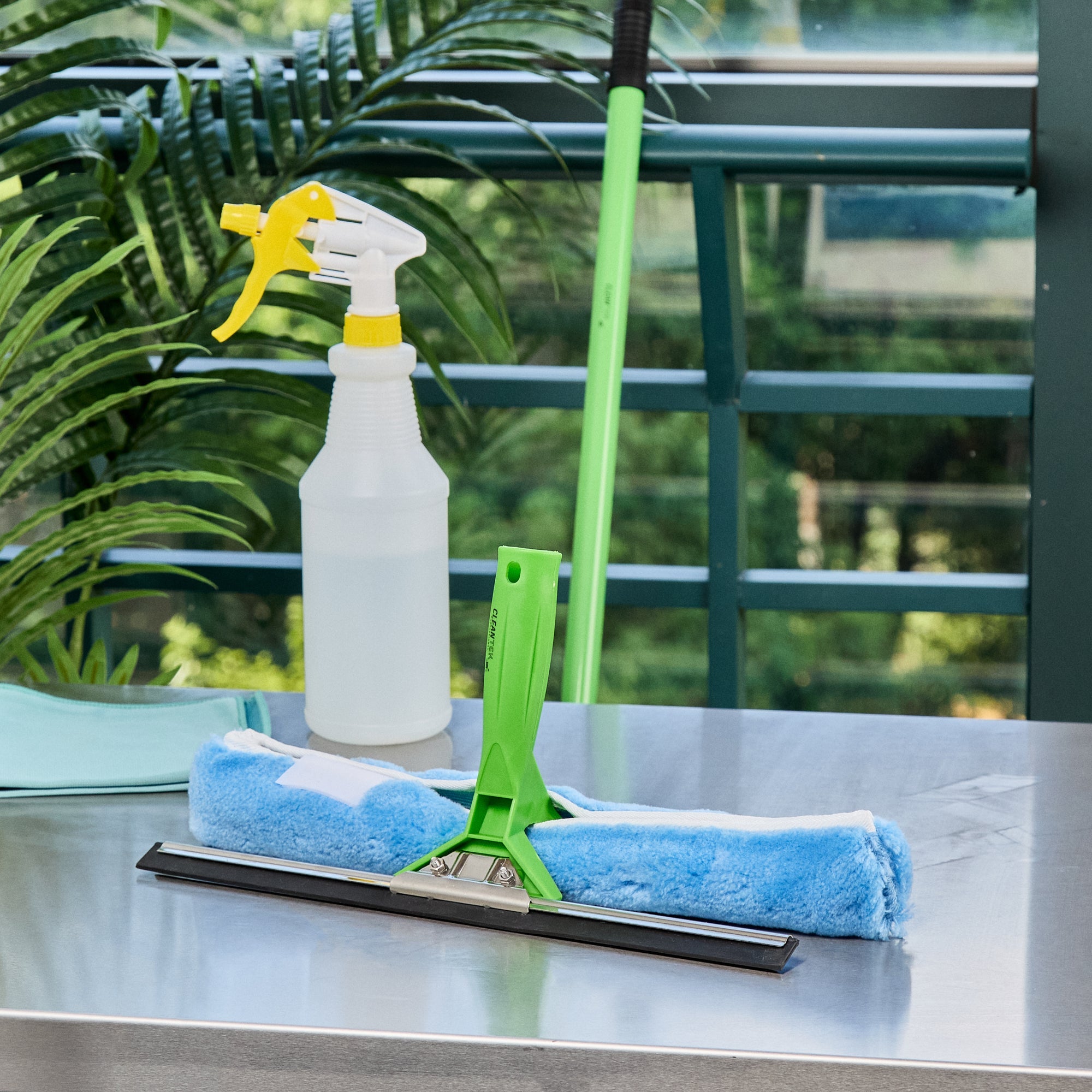 Clean Tek Professional Blue Synthetic Window Squeegee - with Strip Washer Sleeve, T-Bar Handle - 15" - 1 count box