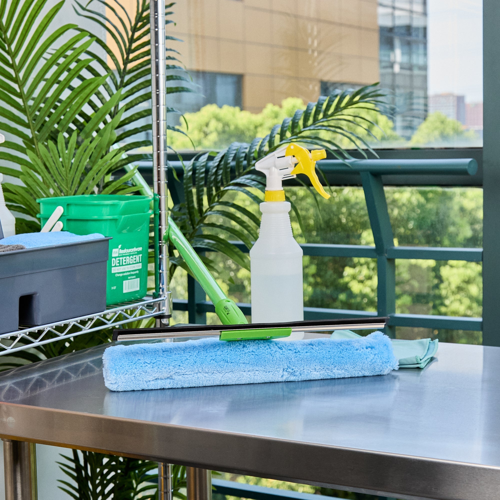 Clean Tek Professional Blue Synthetic Window Squeegee - with Strip Washer Sleeve, T-Bar Handle - 15" - 1 count box