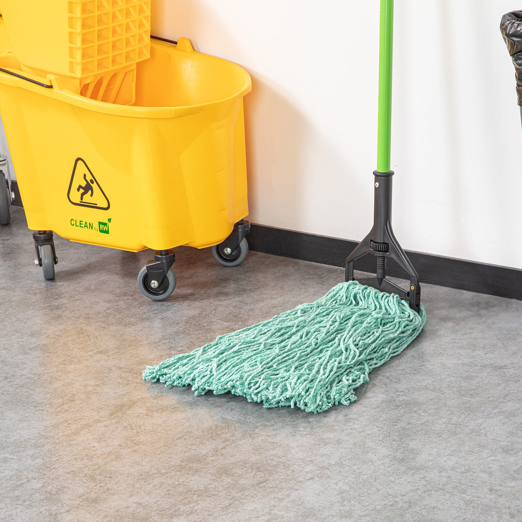 Clean Tek Professional 24 oz Green Cotton Blend Heavy Duty Wet Mop Head - with 1 1/4" Headband, Cut End - 1 count box