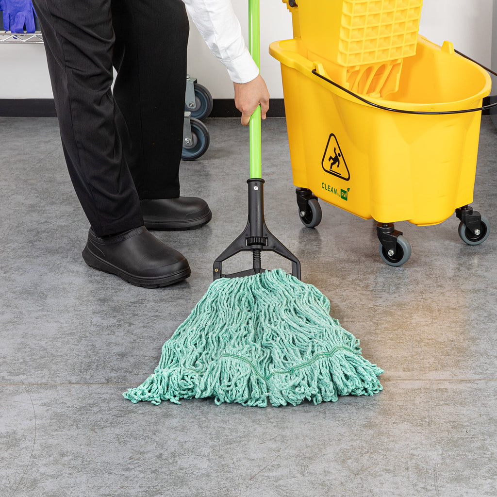Clean Tek Professional 32 oz Green Cotton Blend Heavy Duty Wet Mop Head - with 1 1/4" Headband- 1 count box