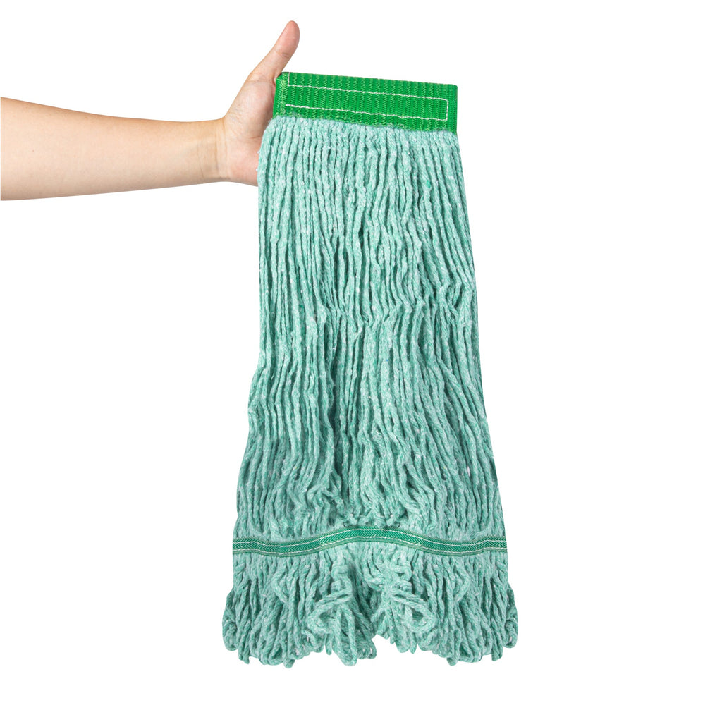 Clean Tek Professional 24 oz Green Cotton Blend Wet Mop Head - with 5" Headband- 1 count box
