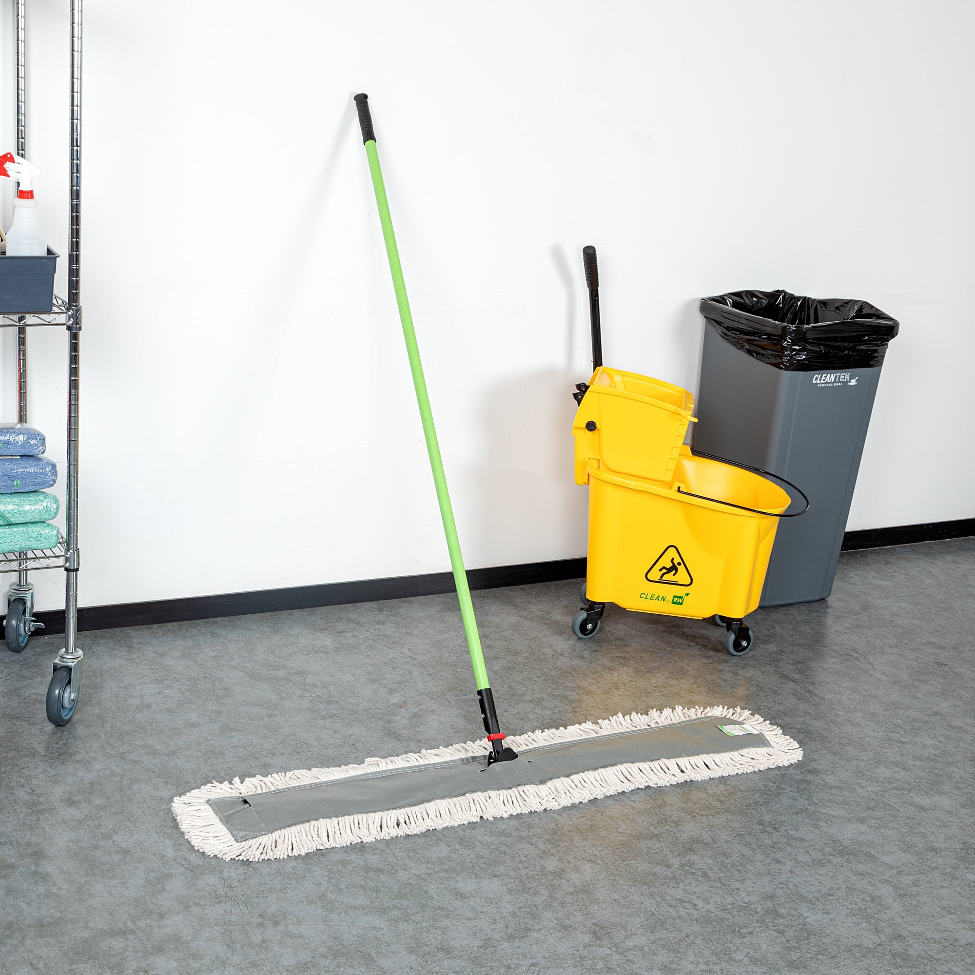 Clean Tek Professional Cotton Dust / Dry Mop - with 64" Handle - 48" x 5" - 1 count box