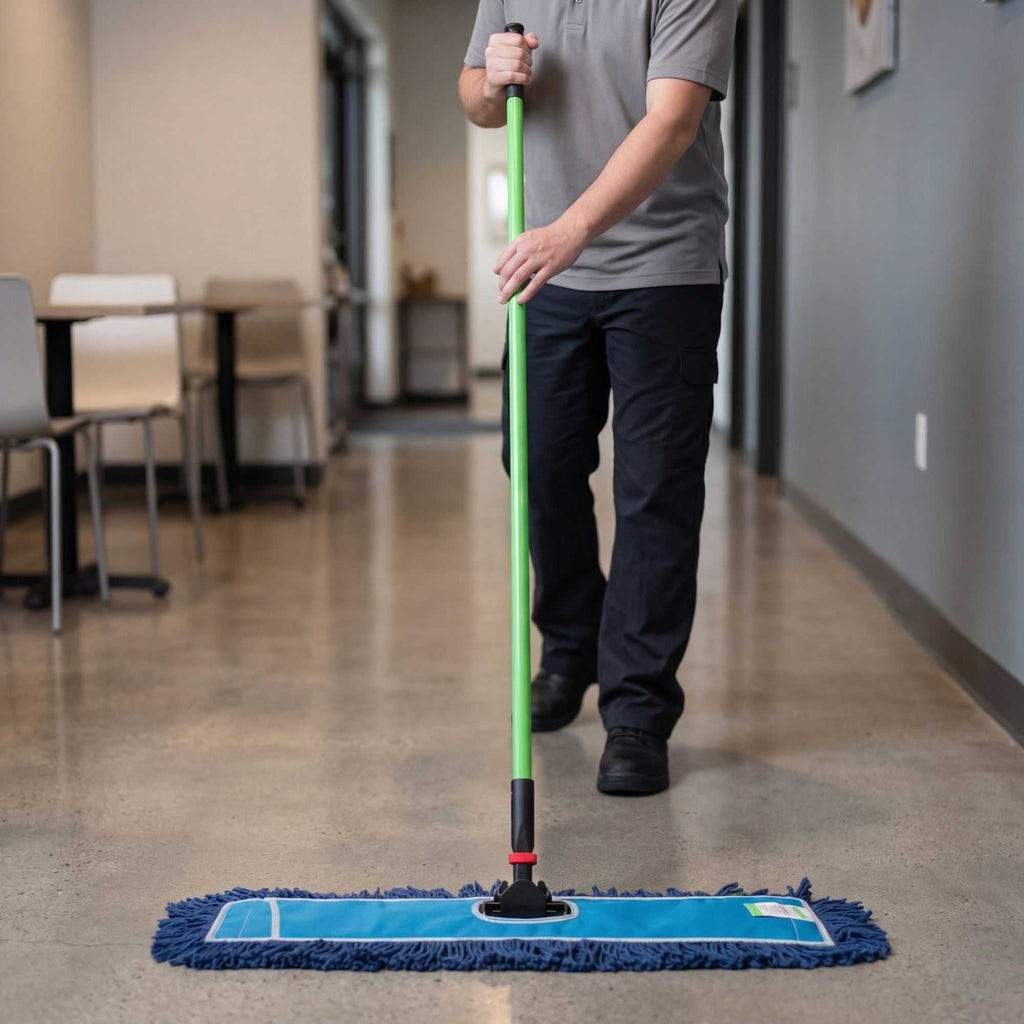 Clean Tek Professional Blue Cotton-Poly Blend Dust / Dry Mop - with 64" Handle - 24" x 5" - 1 count box