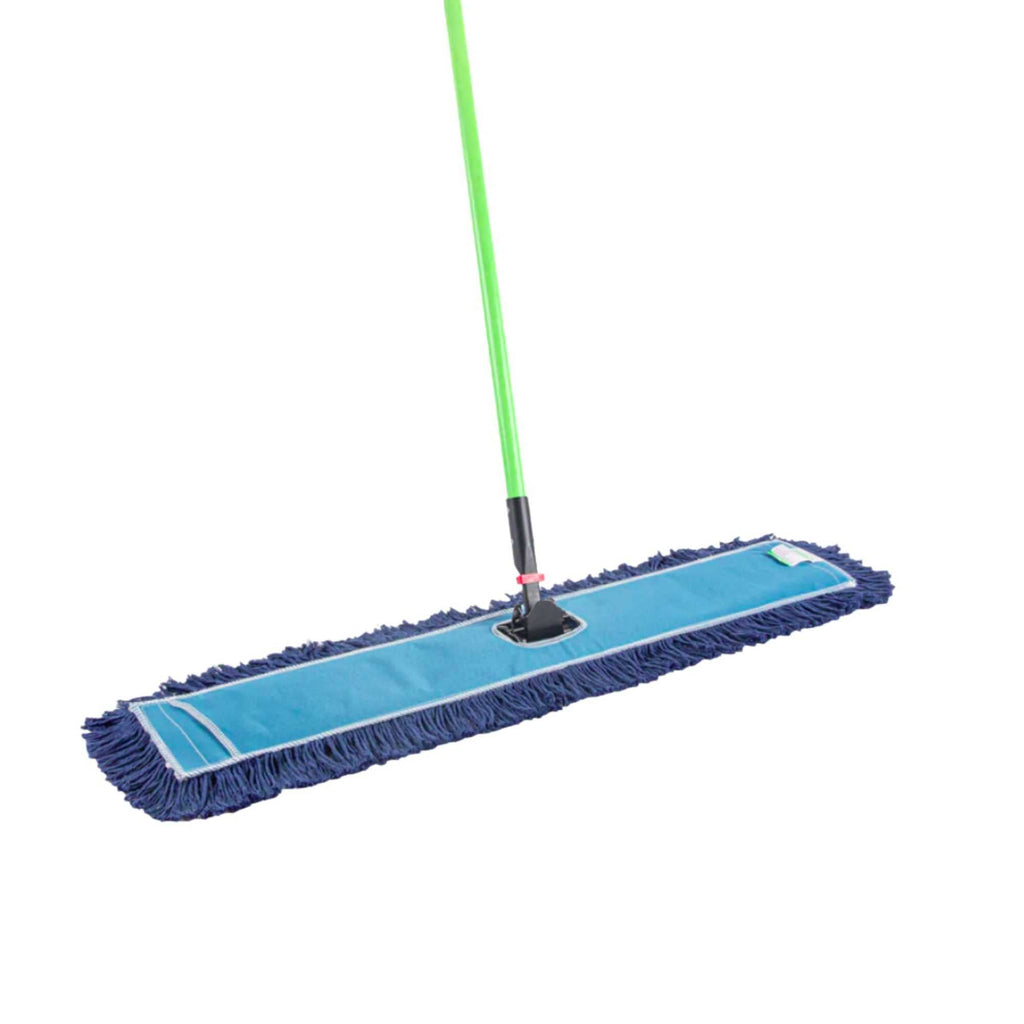Clean Tek Professional Blue Cotton-Poly Blend Dust / Dry Mop - with 64" Handle - 35 3/4" x 5" - 1 count box