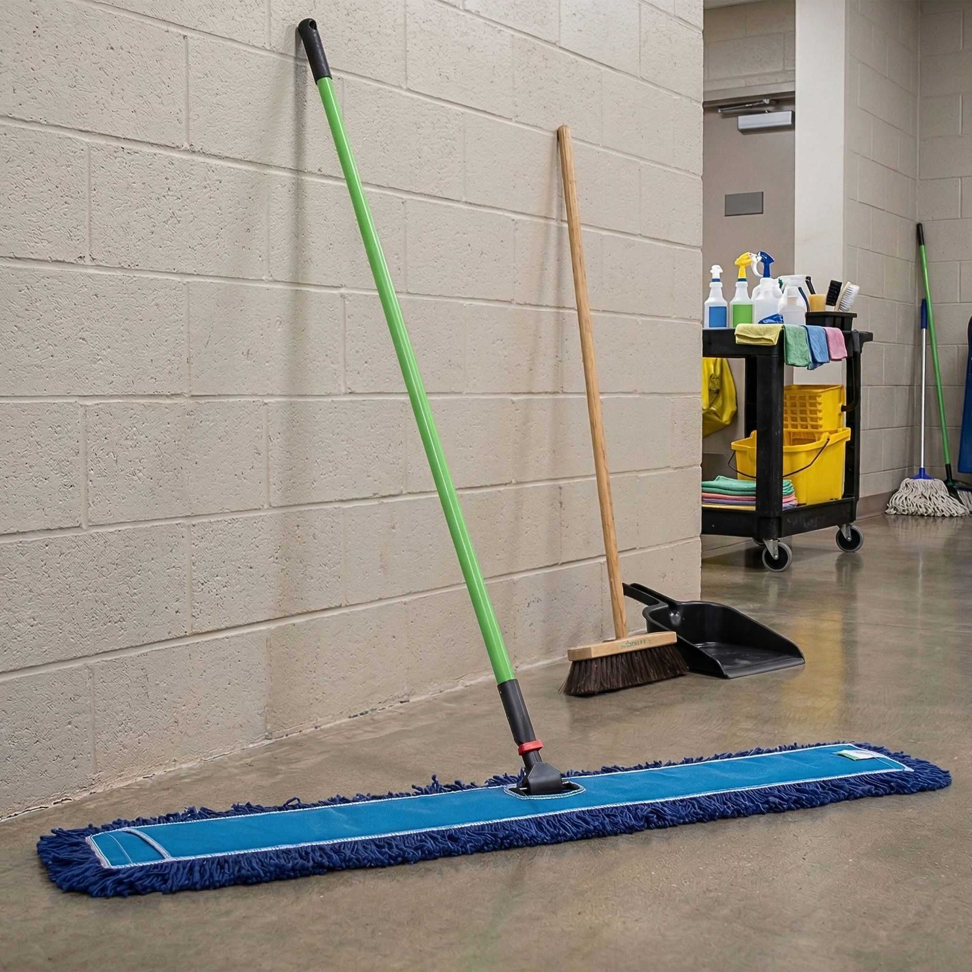 Clean Tek Professional Blue Cotton-Poly Blend Dust / Dry Mop - with 64" Handle - 48" x 5" - 1 count box