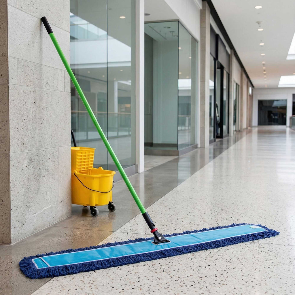 Clean Tek Professional Blue Cotton-Poly Blend Dust / Dry Mop - with 64" Handle - 59 3/4" x 5" - 1 count box