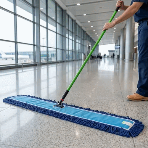 Clean Tek Professional Blue Cotton-Poly Blend Dust / Dry Mop - with 64" Handle - 59 3/4" x 5" - 1 count box