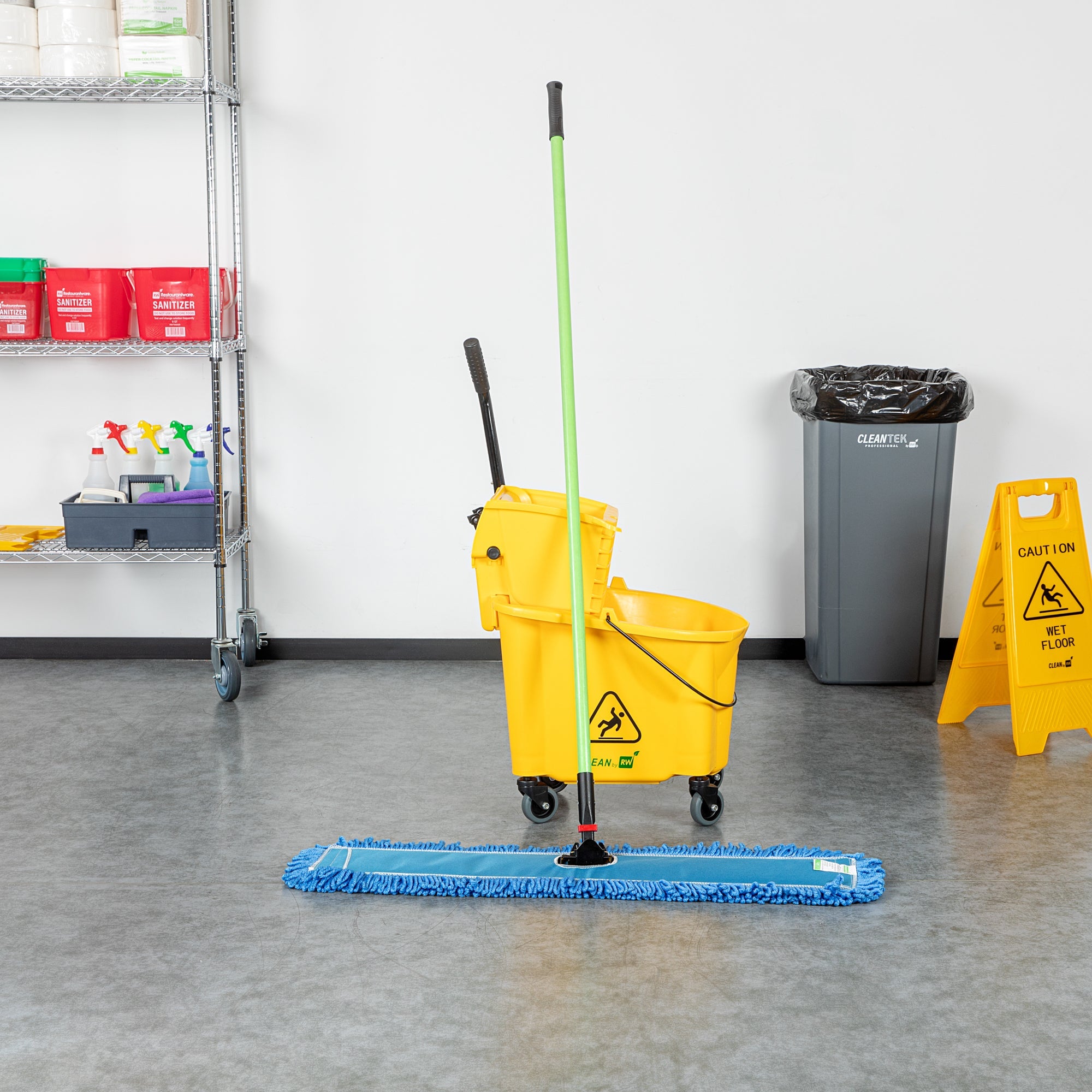 Clean Tek Professional Blue Microfiber Dust / Dry Mop - with 64" Handle - 35 3/4" x 5" - 1 count box