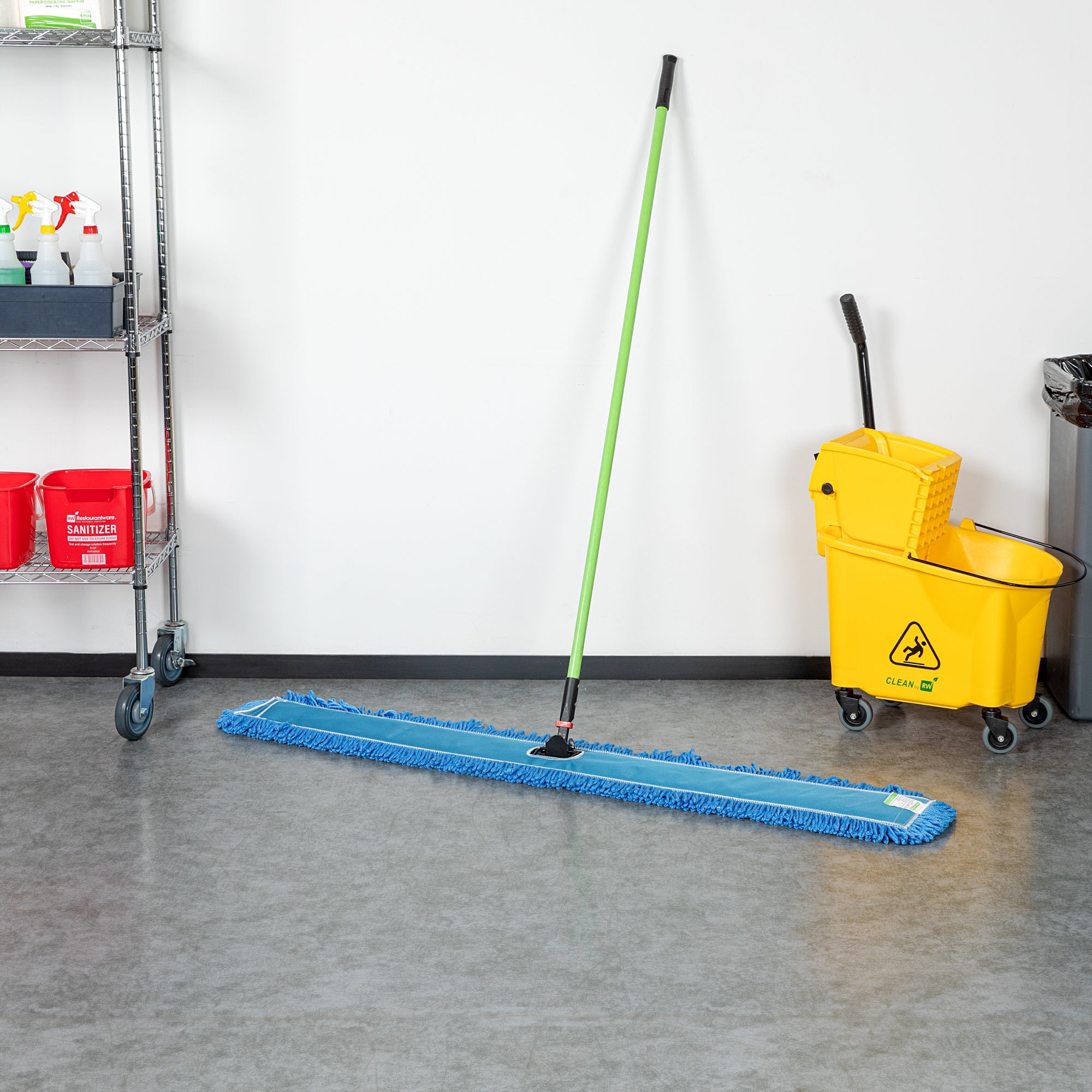Clean Tek Professional Blue Microfiber Dust / Dry Mop - with 64" Handle - 59 3/4" x 5" - 1 count box
