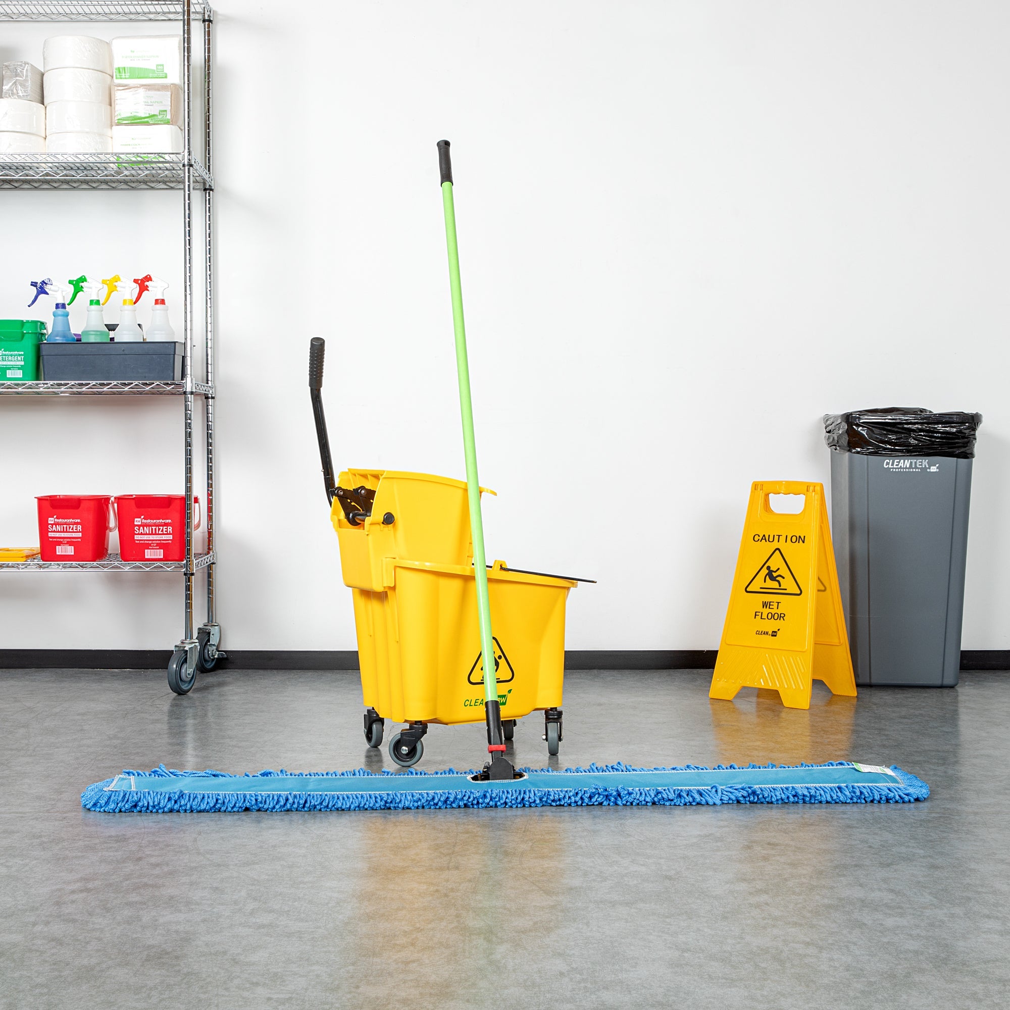 Clean Tek Professional Blue Microfiber Dust / Dry Mop - with 64" Handle - 59 3/4" x 5" - 1 count box