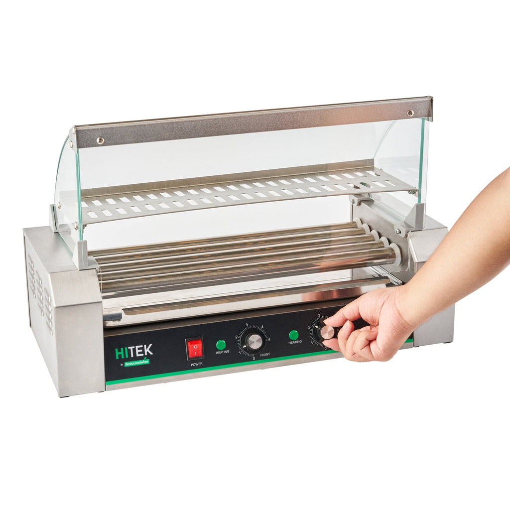Hi Tek Stainless Steel Hot Dog Roller Grill Warmer - Fits 12 Hot Dogs and 4 Buns, Sneeze Guard - 1 count box
